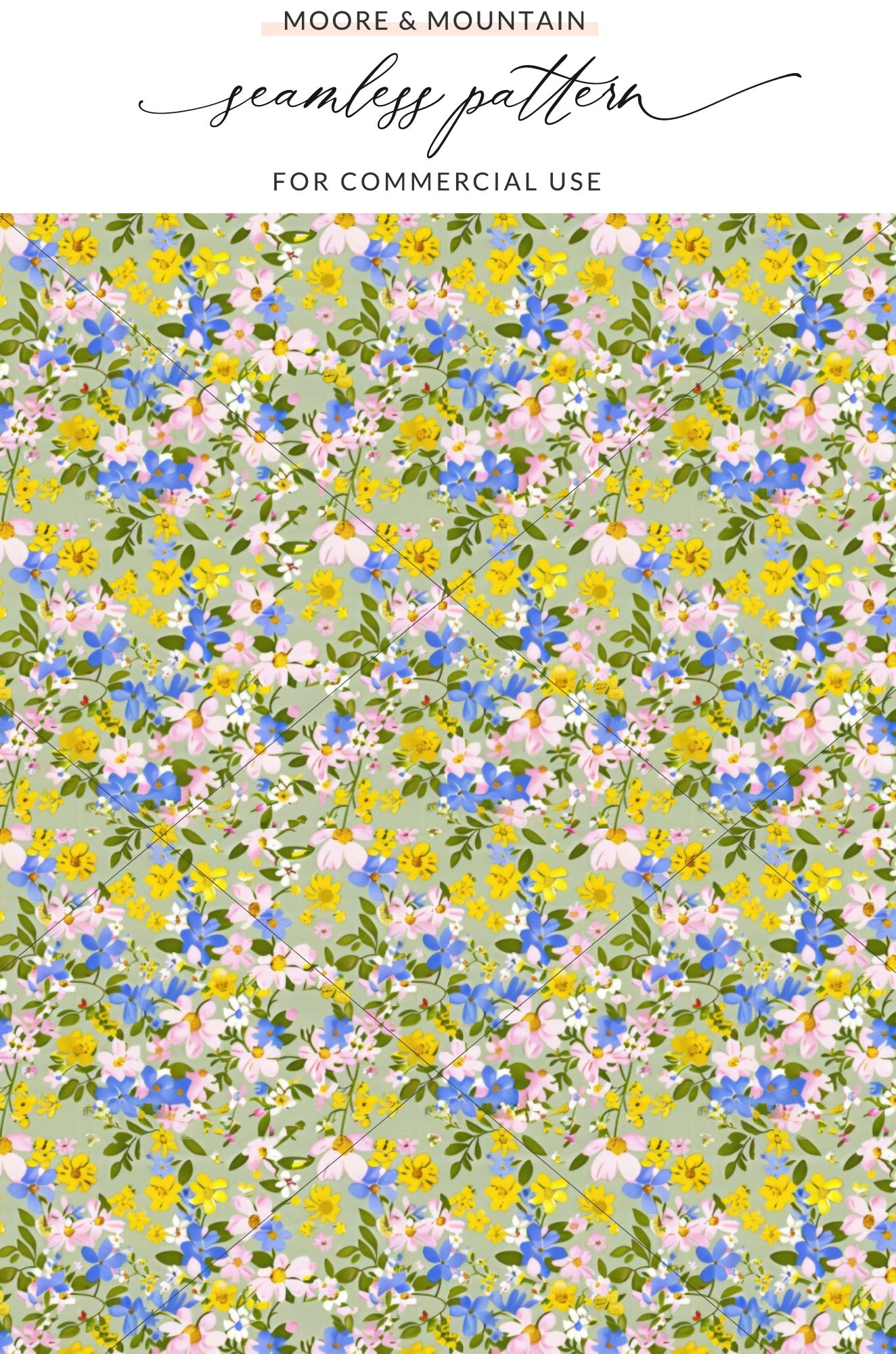 Vibrant Floral Moore Mountain Seamless Pattern Design