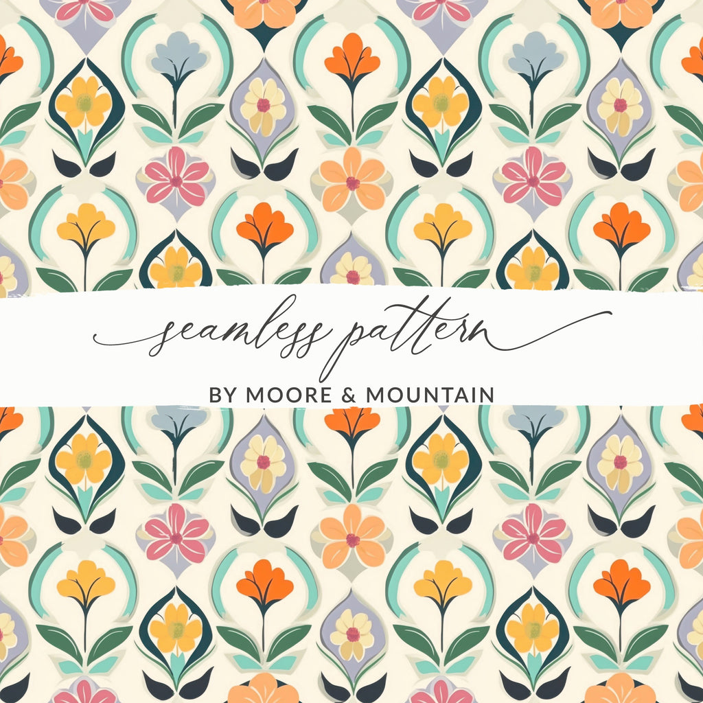 Seamless floral pattern by Moore & Mountain in muted colors.