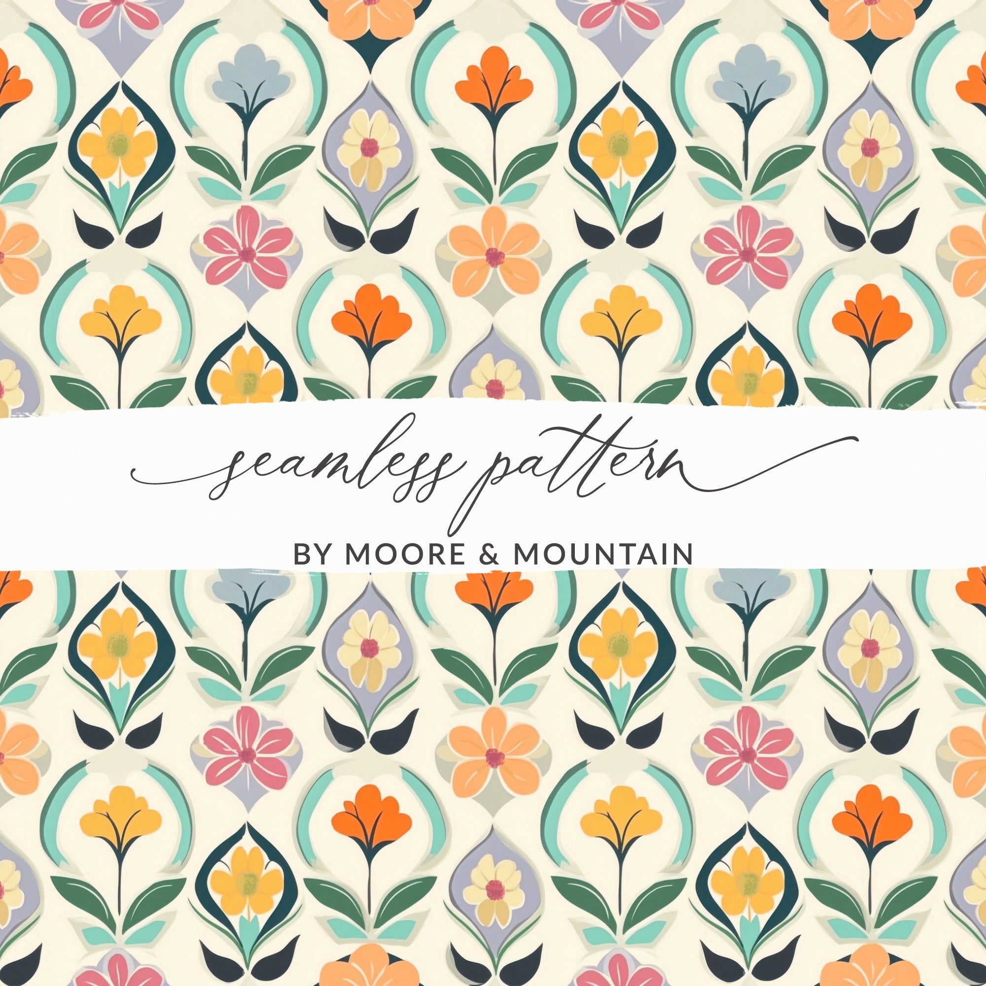 Seamless floral pattern by Moore & Mountain in muted colors.