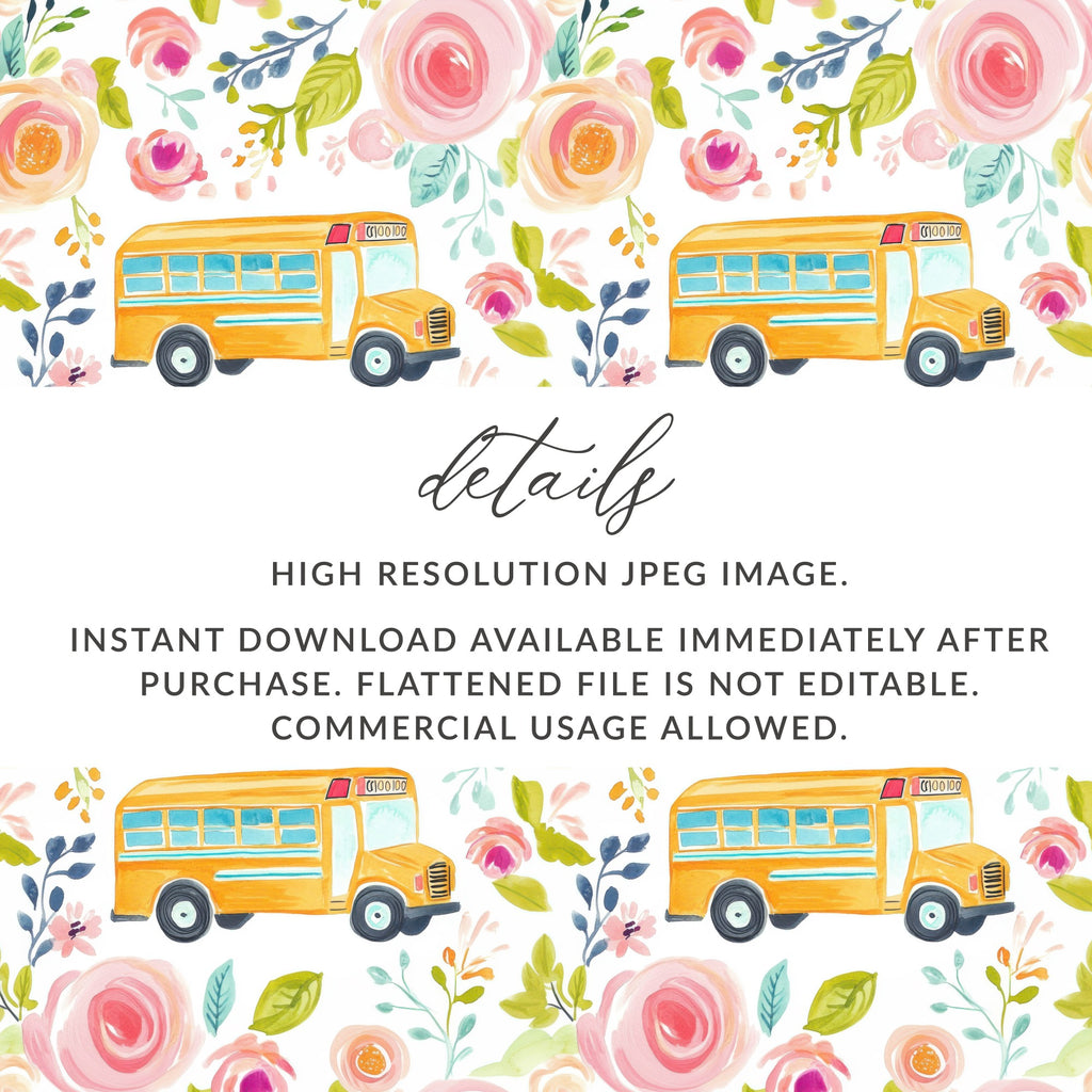 Colorful School Bus and Flowers High Resolution JPEG Image