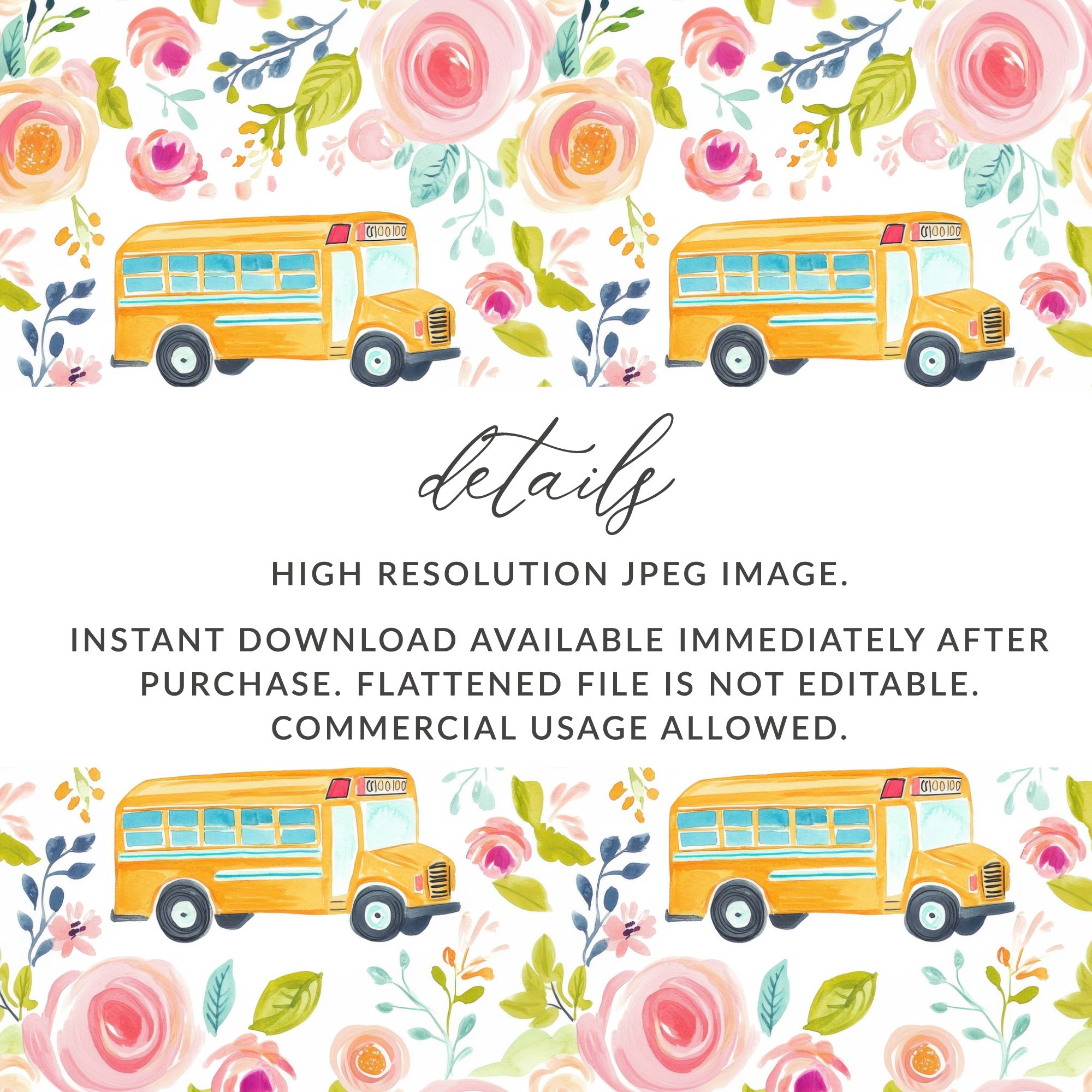 Colorful School Bus and Flowers High Resolution JPEG Image