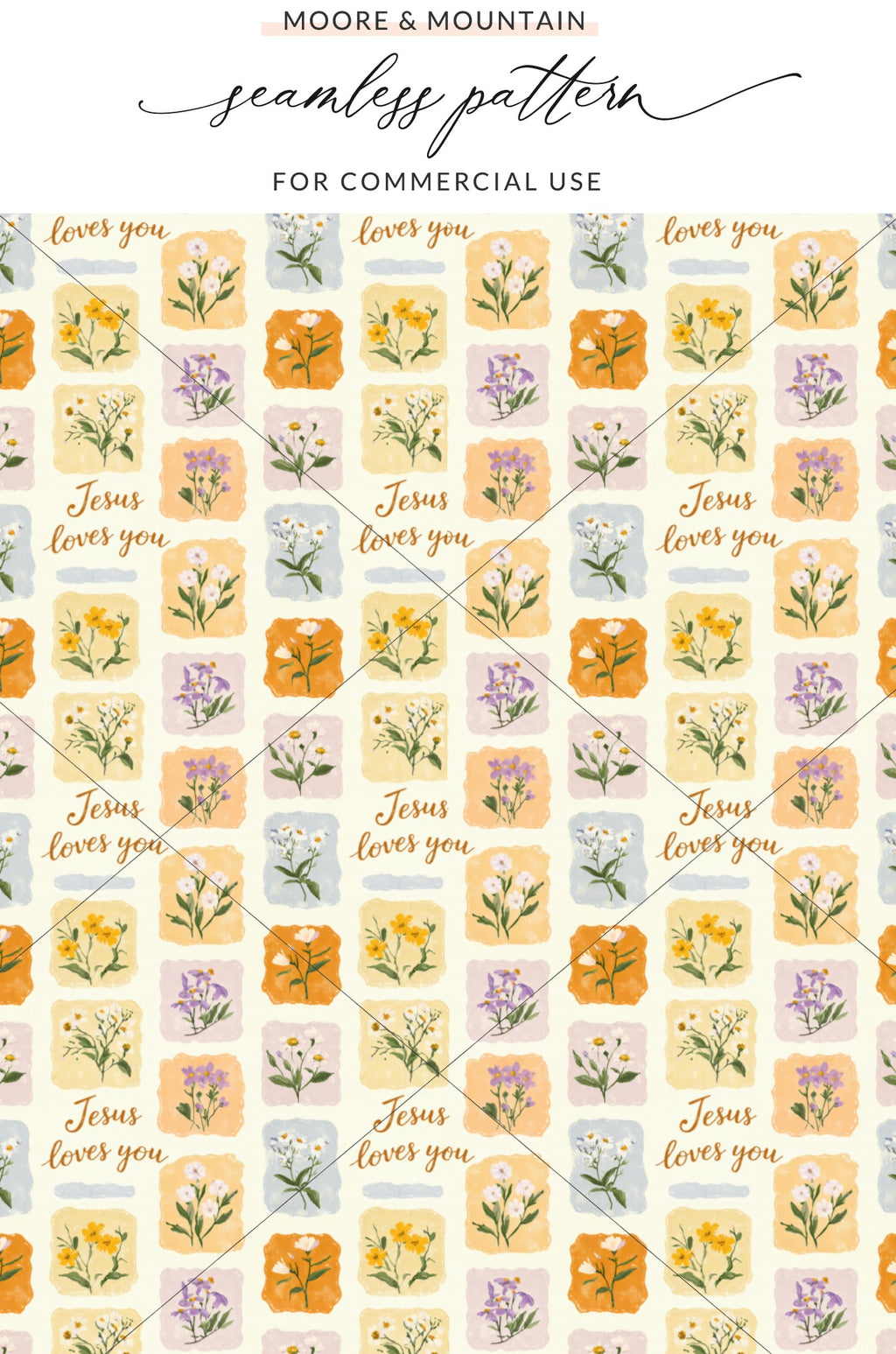 Jesus Loves You Floral Seamless Pattern for Commercial Use