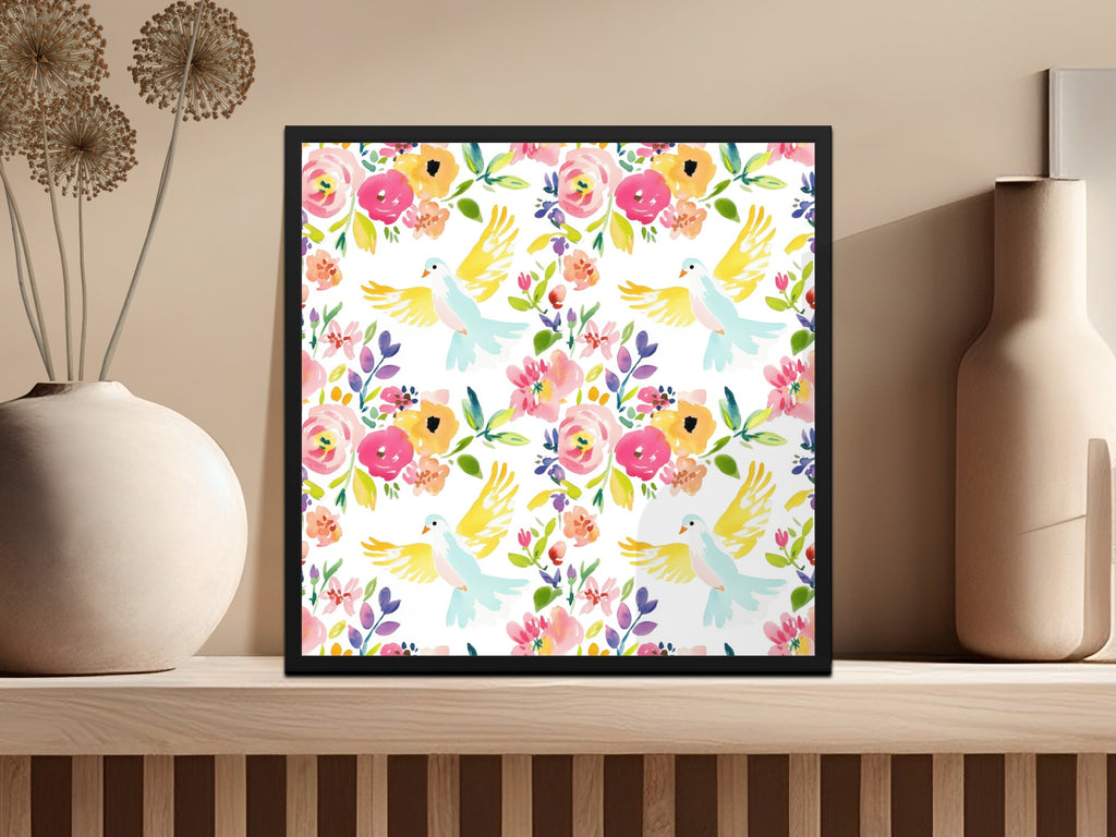 Colorful Birds and Floral Pattern Wall Art Decor