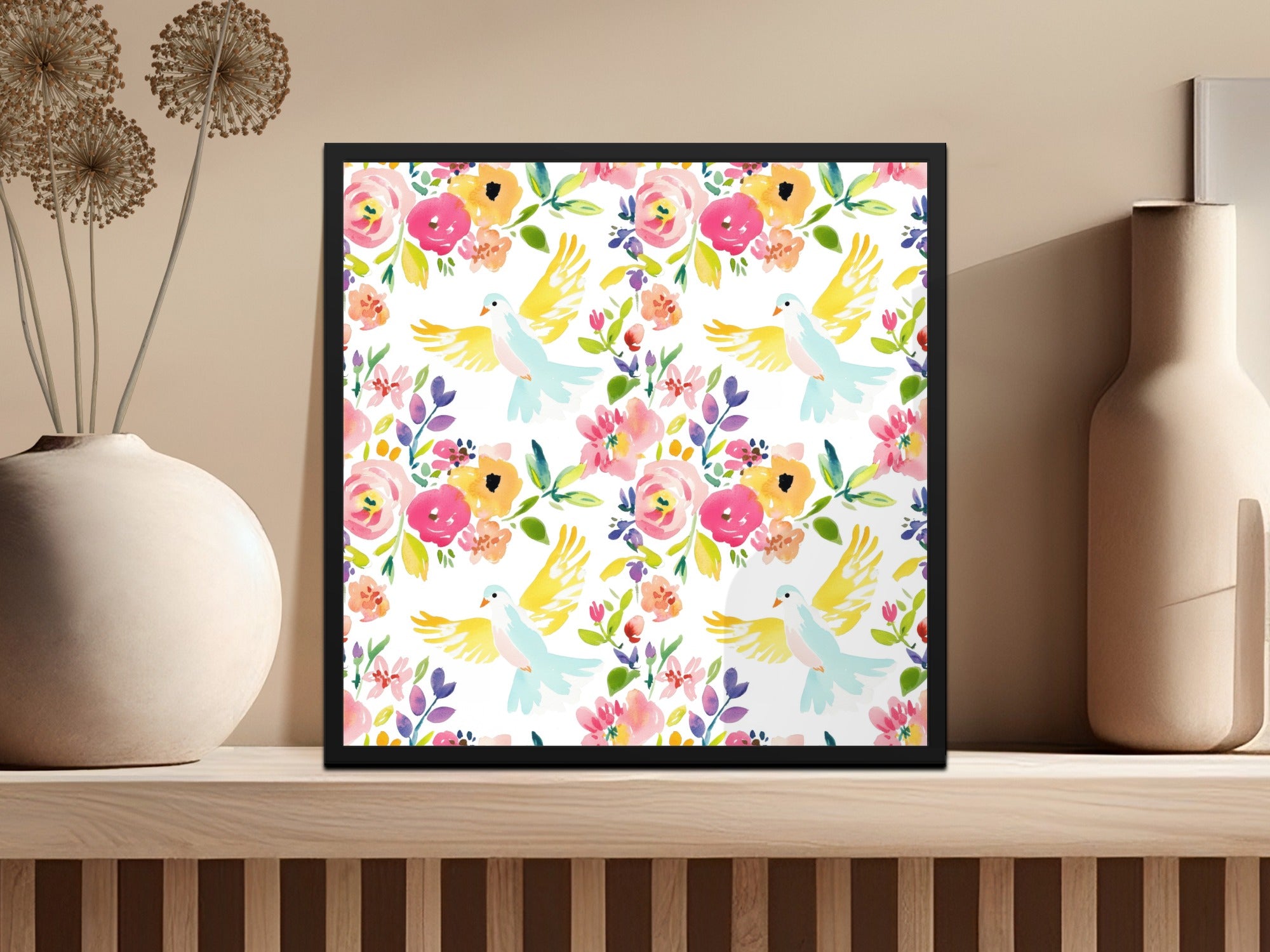 Colorful Birds and Floral Pattern Wall Art Decor