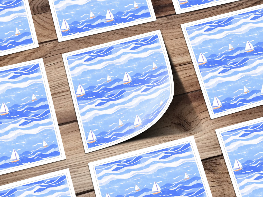 Nautical Digital Paper, Sailing Boat Pattern, Blue Sea Illustration, Seamless Texture, Scrapbook Paper, Downloadable Art, JPEG Files