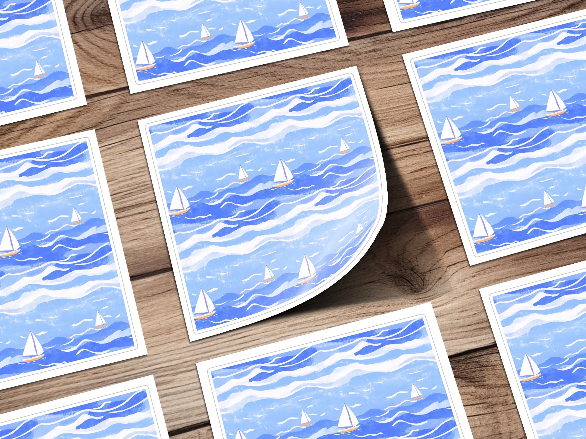 Nautical Digital Paper, Sailing Boat Pattern, Blue Sea Illustration, Seamless Texture, Scrapbook Paper, Downloadable Art, JPEG Files