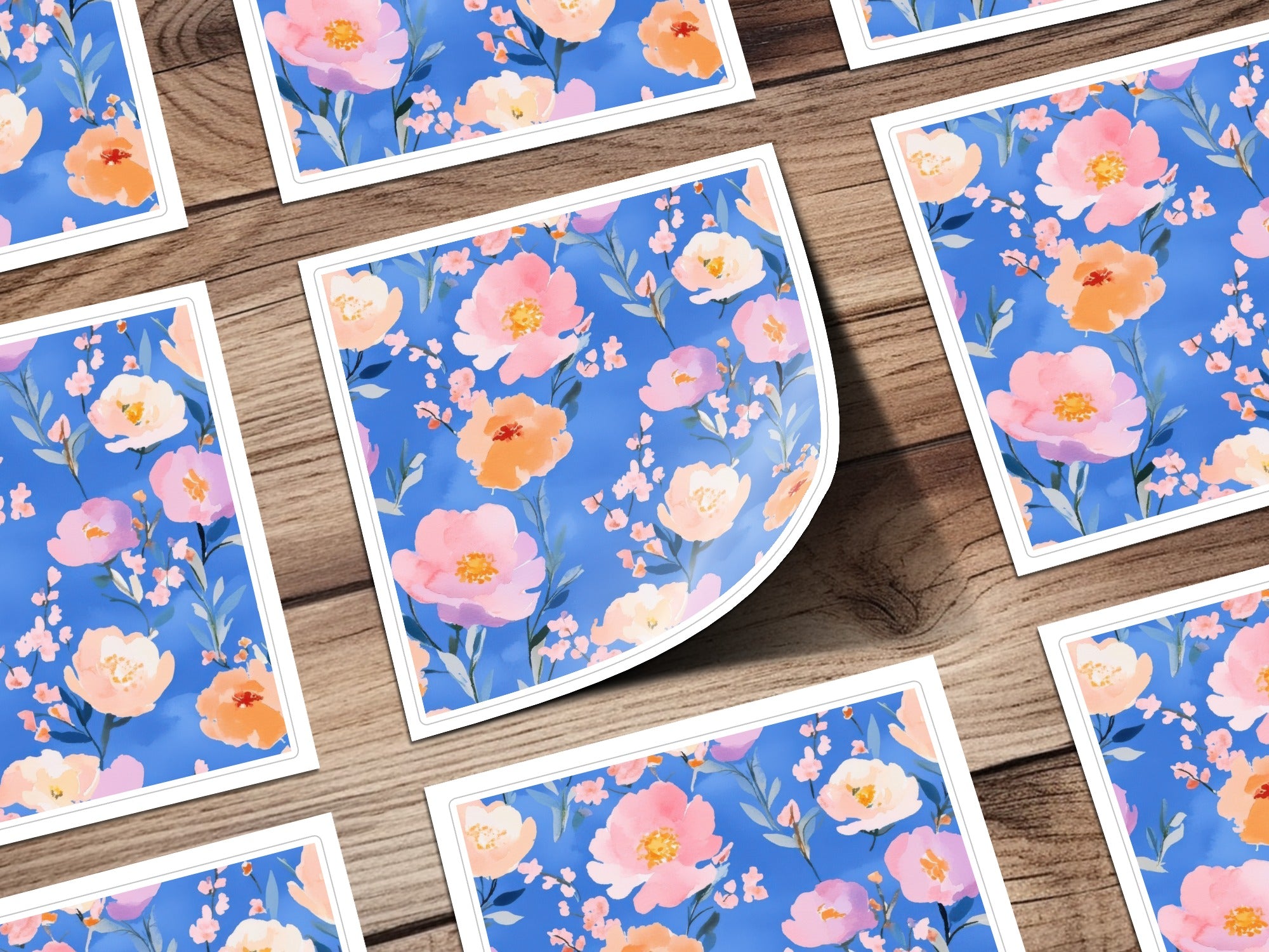 Blue Floral Pattern Square Prints for Wall Decor