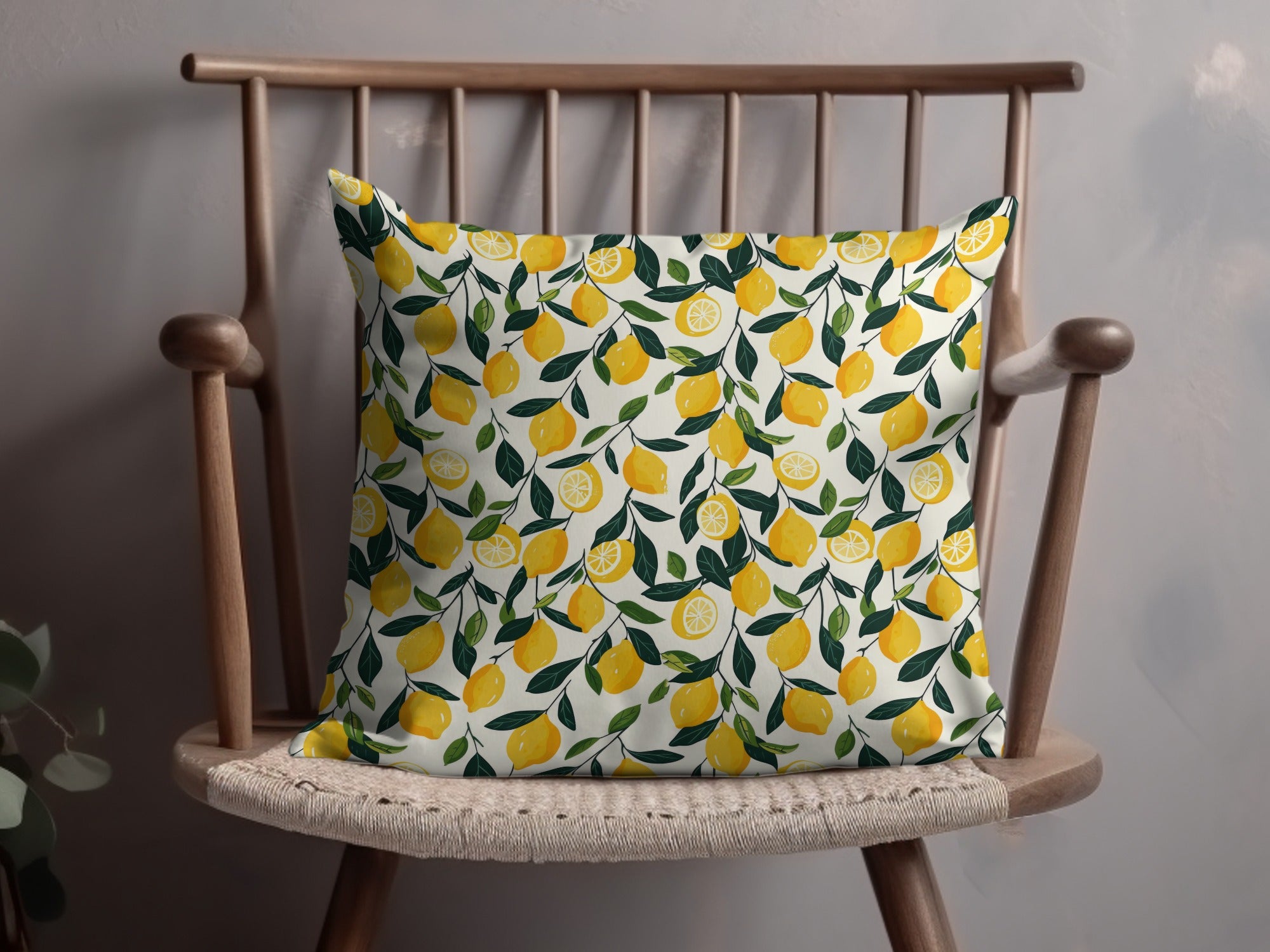 Vibrant Lemon Print Throw Pillow for Home Decor