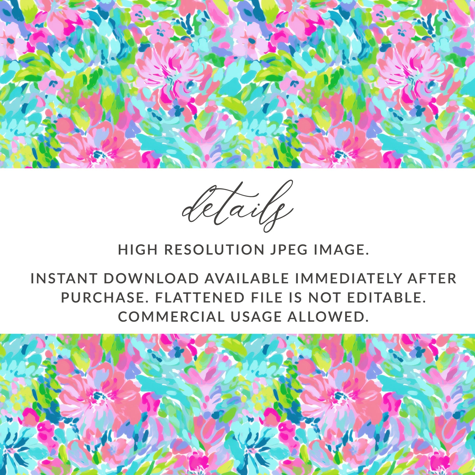 Floral pattern with text about JPEG image details.