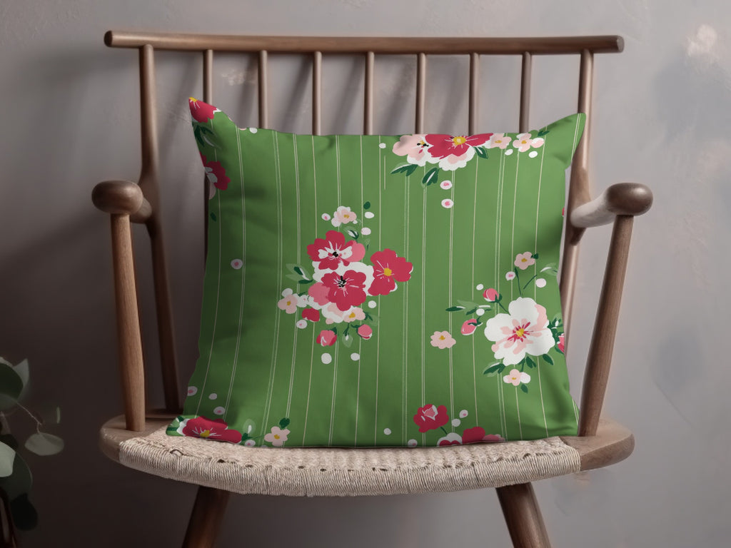 Green Throw Pillow with Floral Design Home Decor Pillow