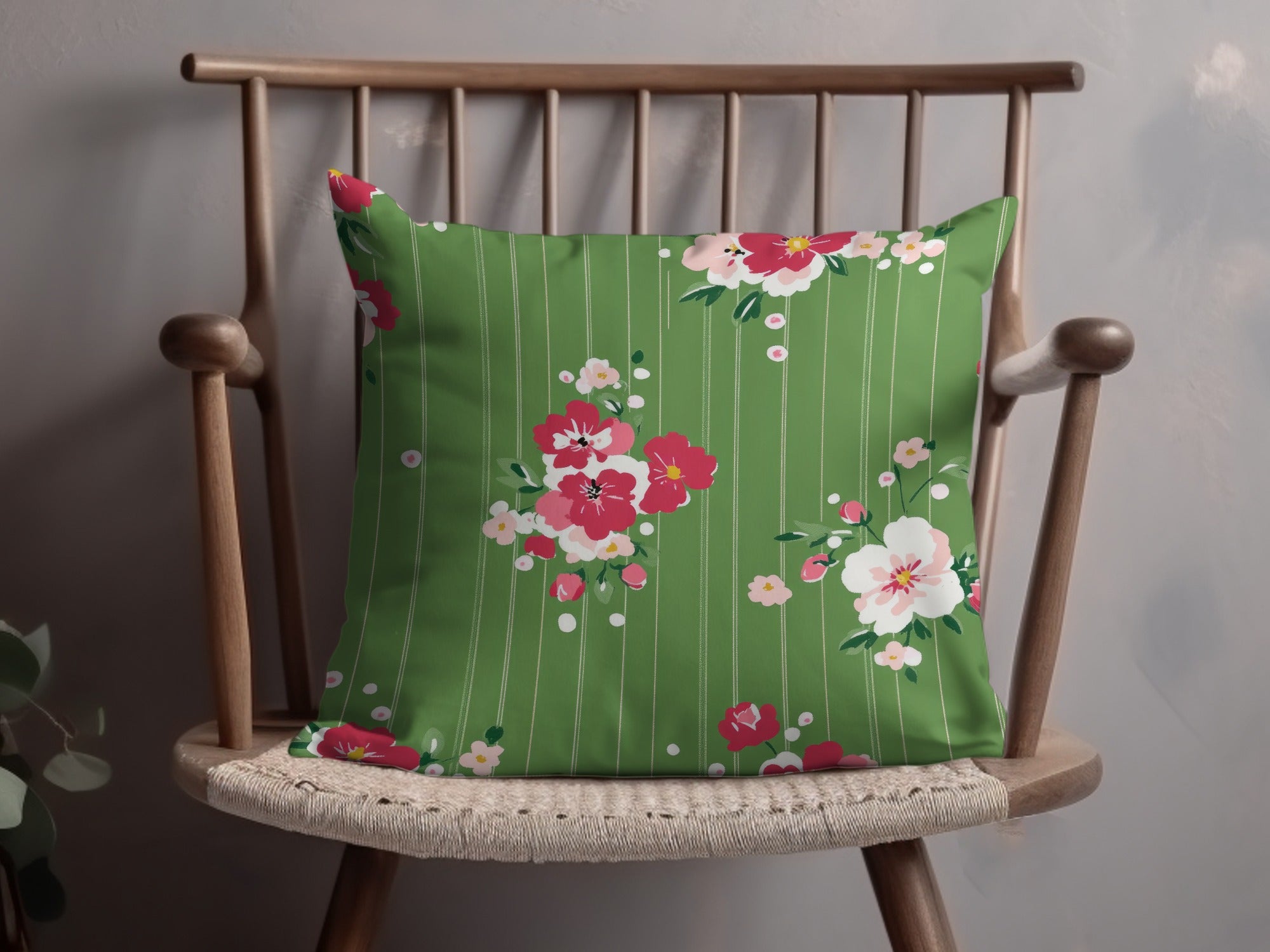 Green Throw Pillow with Floral Design Home Decor Pillow