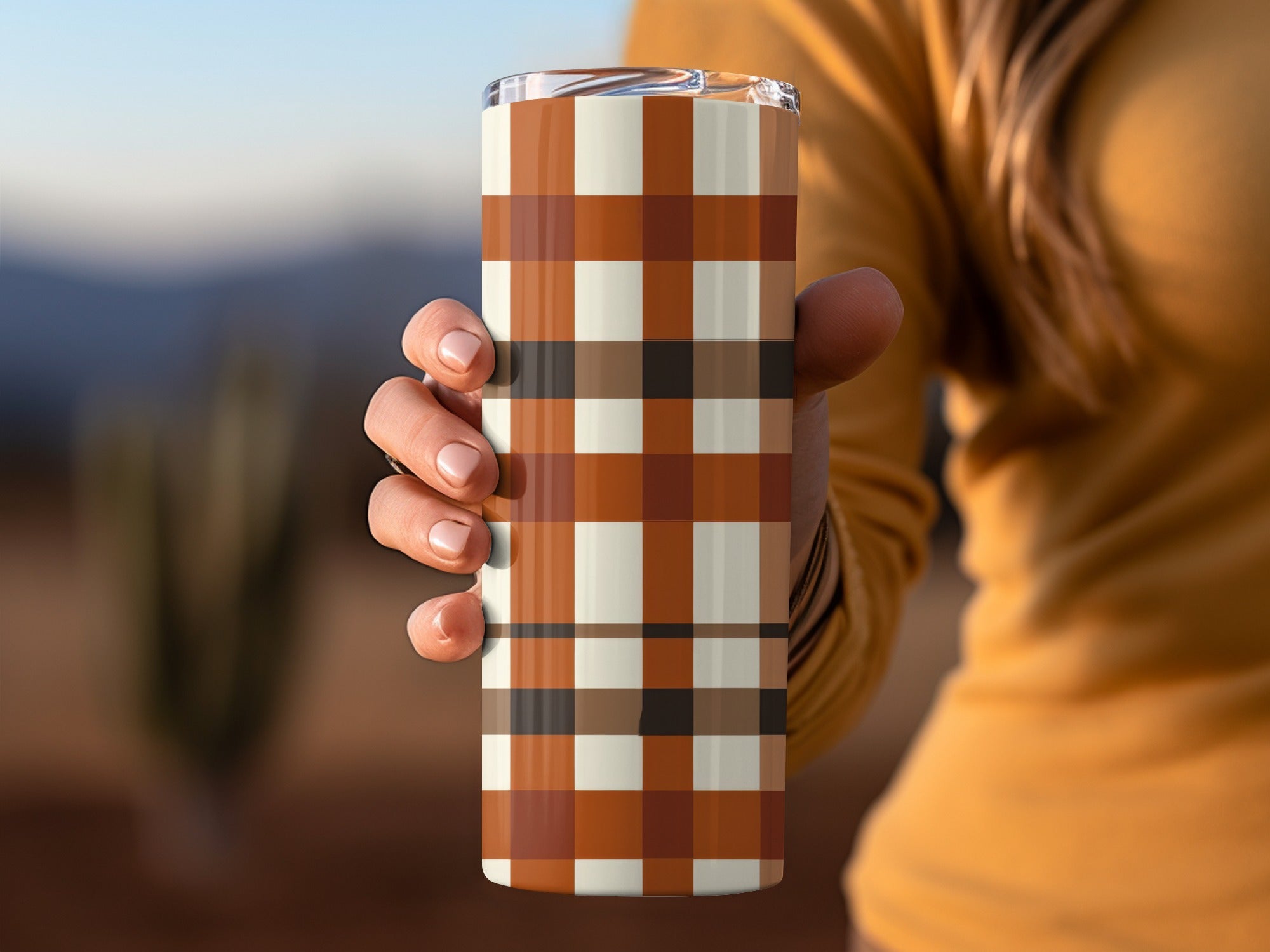 Stylish Orange Plaid Design Stainless Steel Tumbler