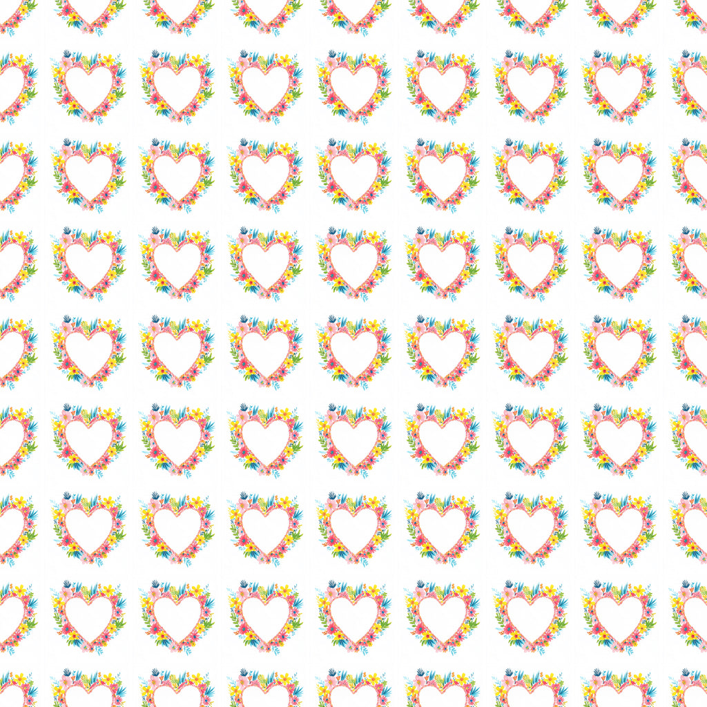 Vibrant Floral Hearts Watercolor White Pattern product type