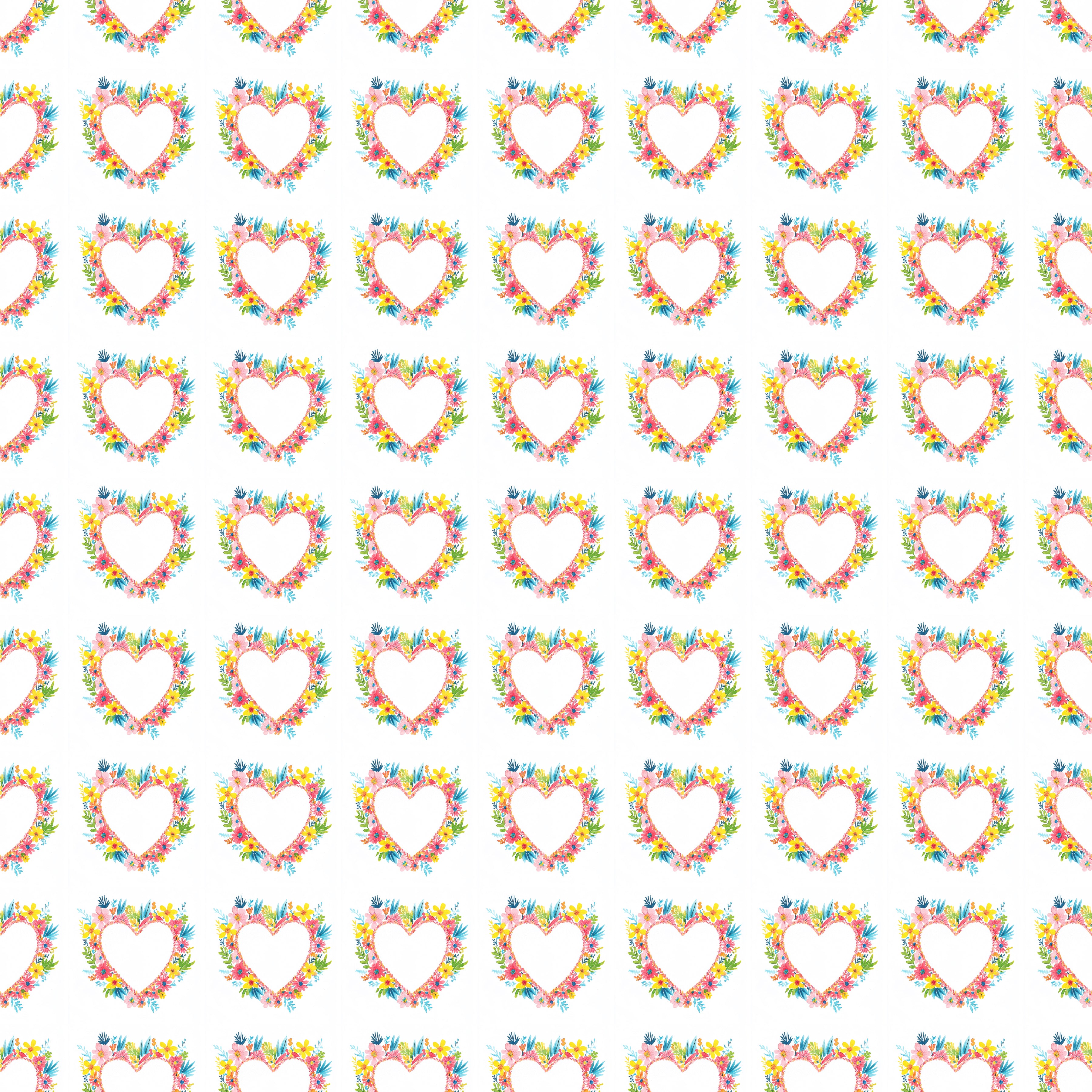 Vibrant Floral Hearts Watercolor White Pattern product type