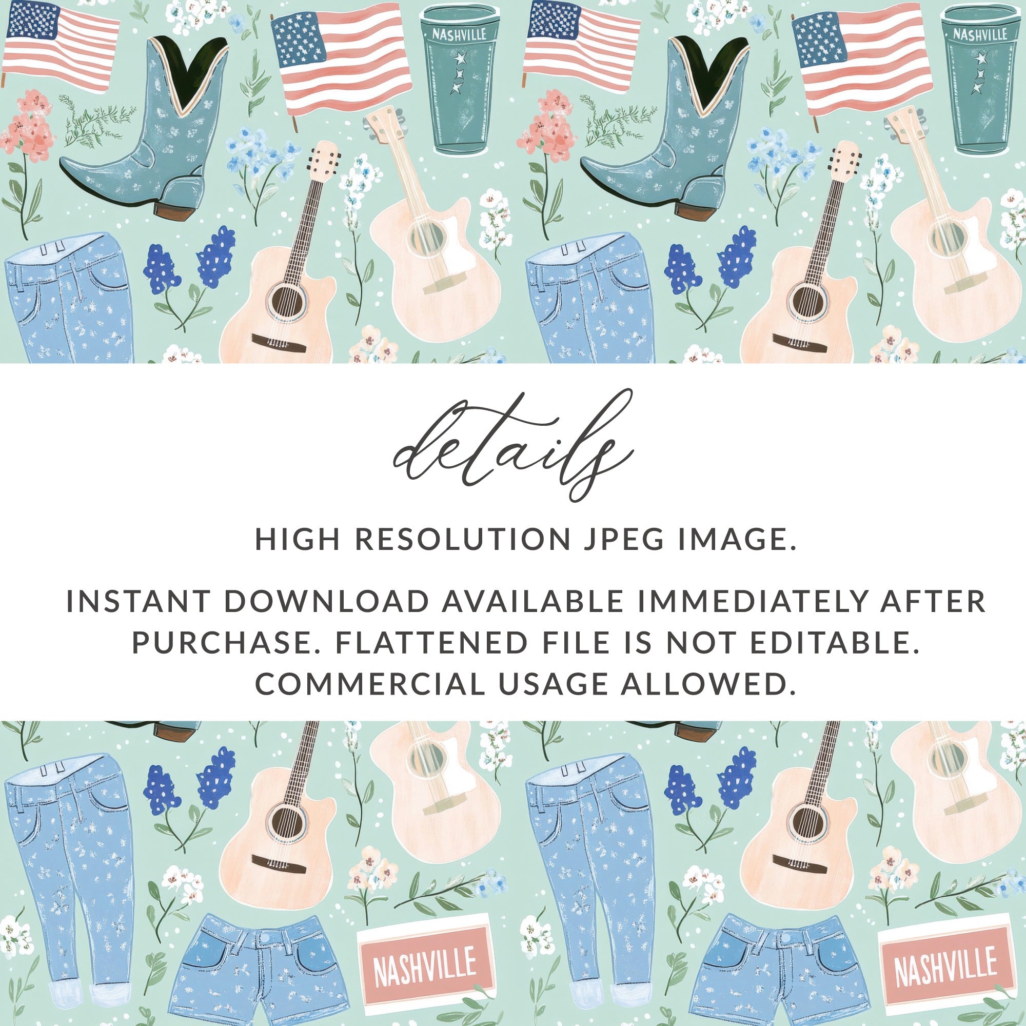 Nashville Themed Graphic Design Downloadable Art Print