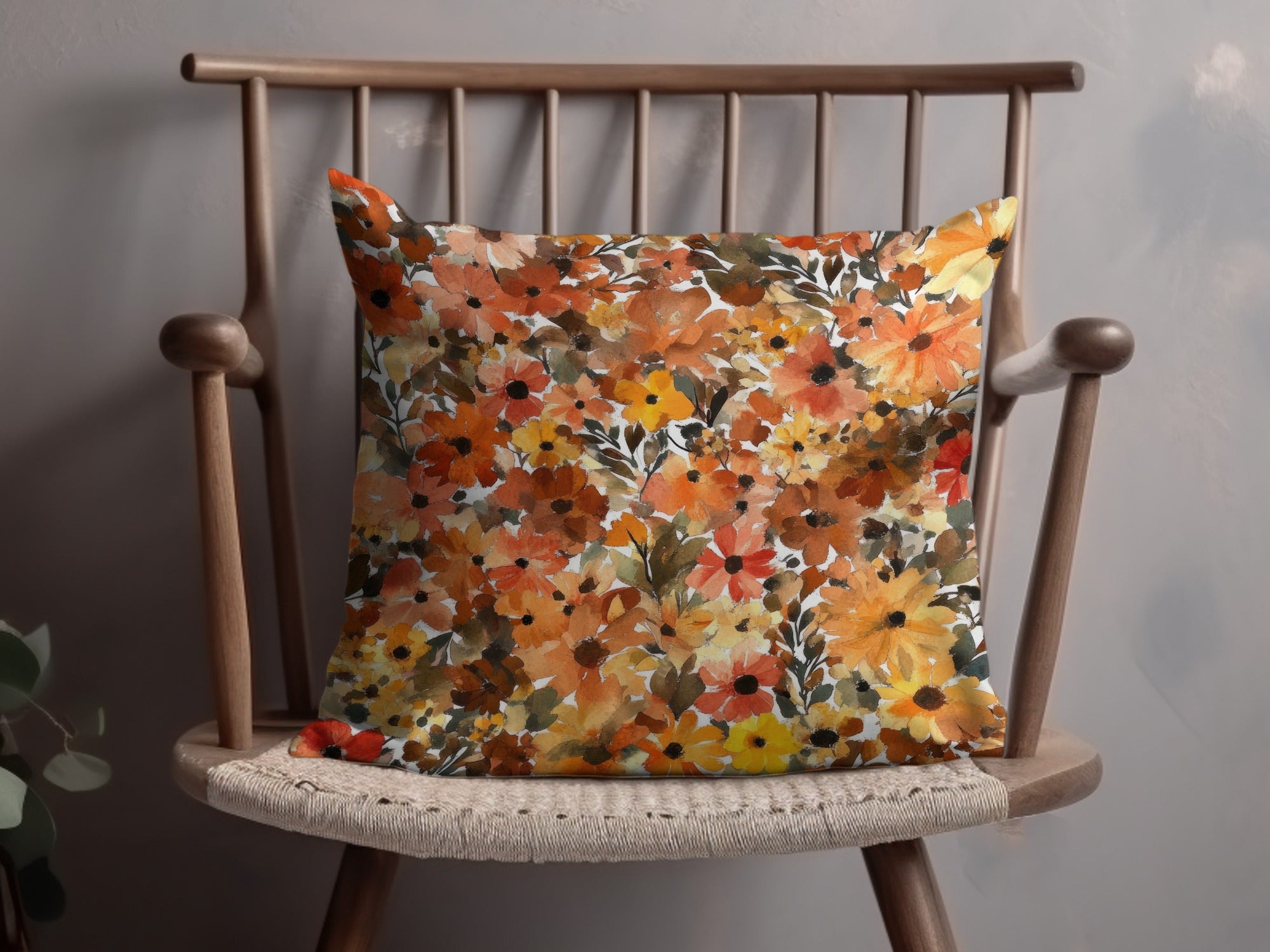 Vibrant Autumn Floral Pattern Throw Pillow Product