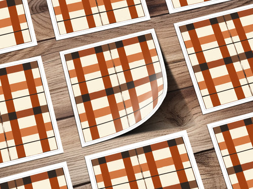 Brown and Orange Plaid Pattern Sticker Sheet