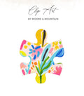 Colorful abstract floral pattern on a puzzle piece.