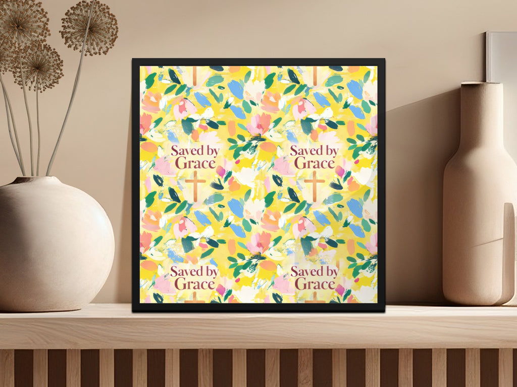 Saved by Grace Floral Christian Art Print Wall Decor
