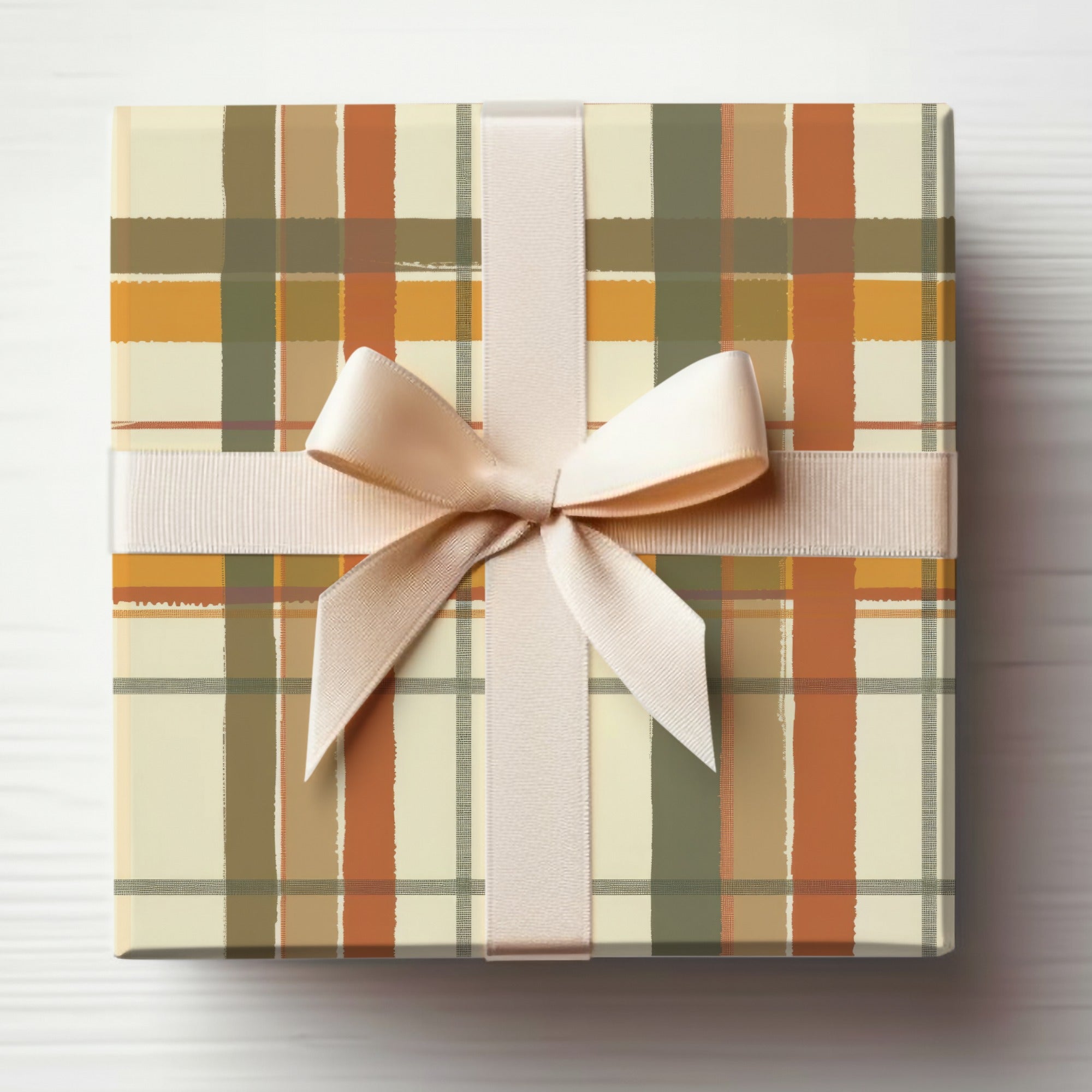 Elegant Plaid Gift Box with Beige Ribbon Bow