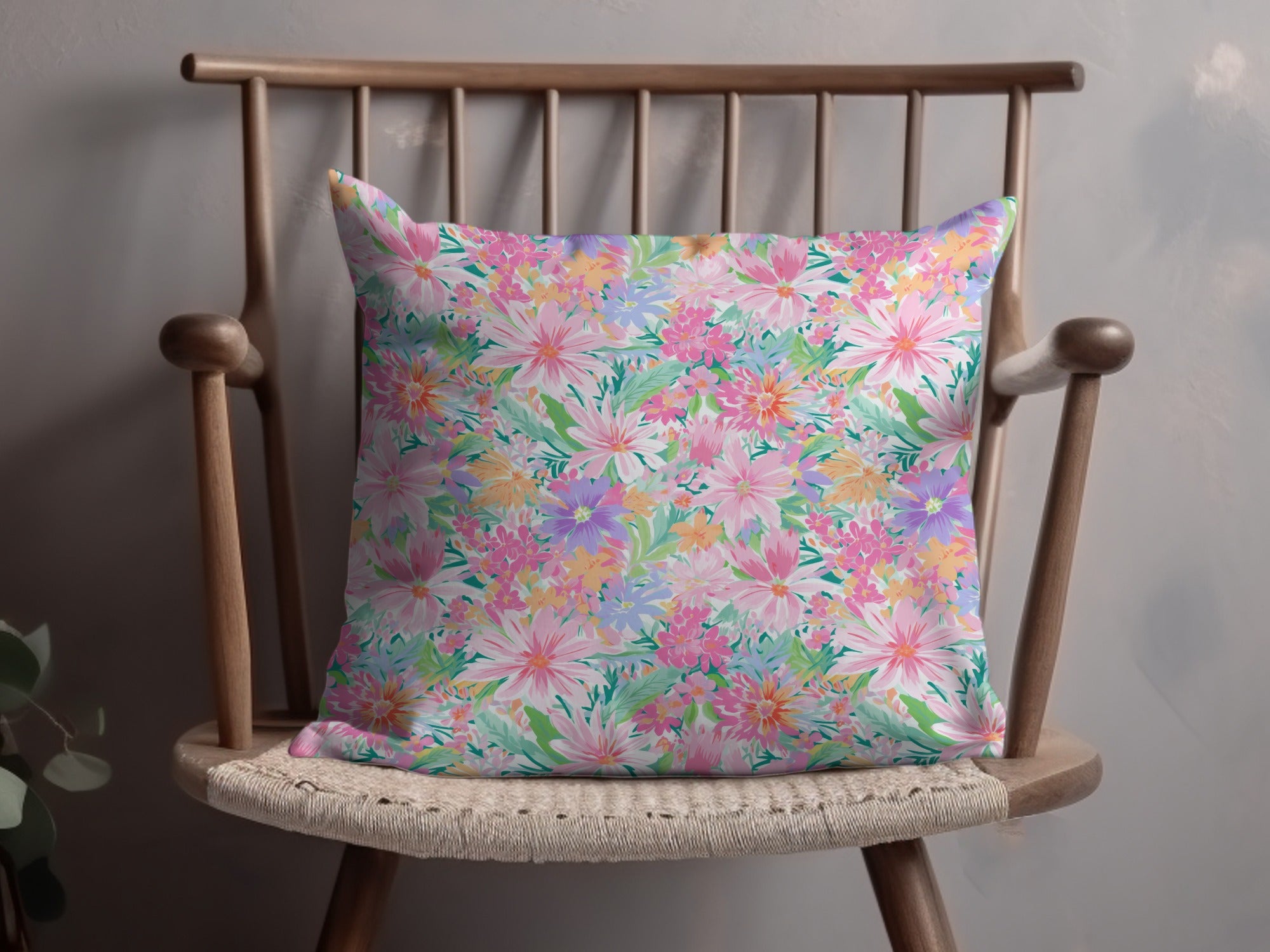 Colorful Floral Pattern Decorative Throw Pillow