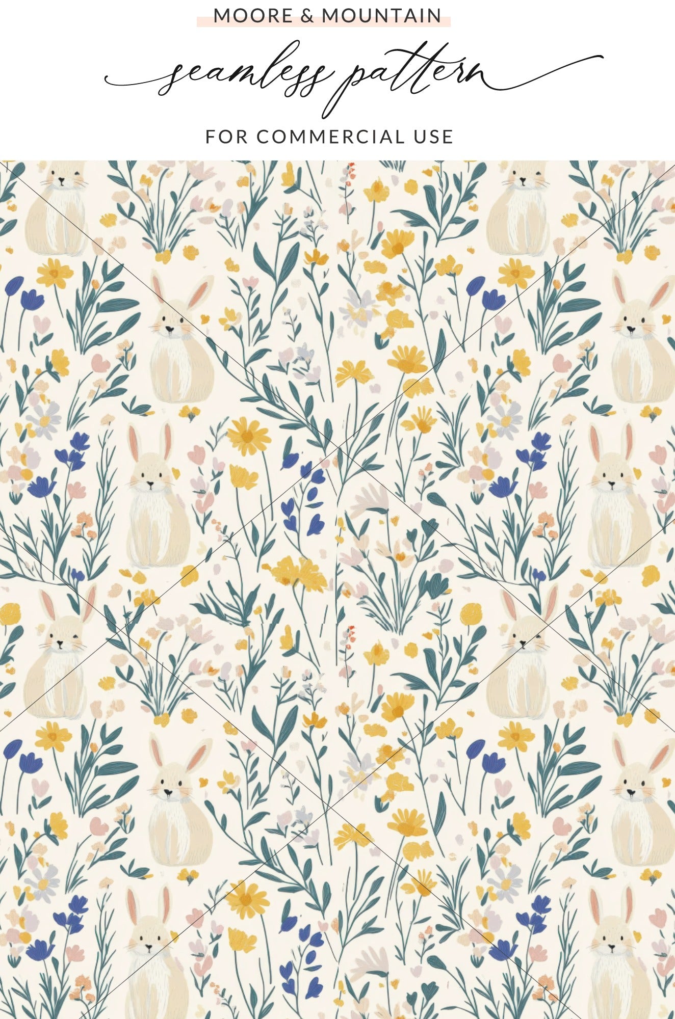 Cute Bunny and Wildflower Seamless Pattern for Commercial Use
