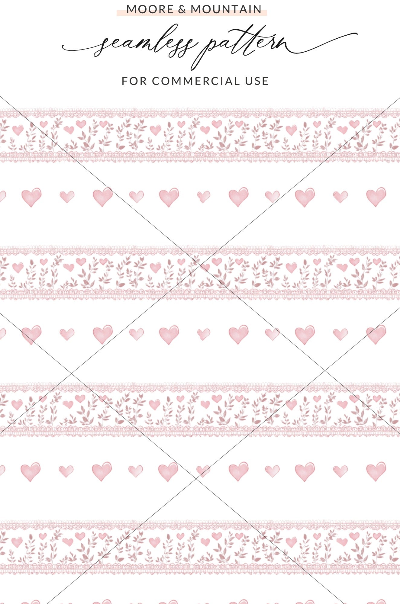 Seamless Pink Hearts and Floral Stripes Pattern Design