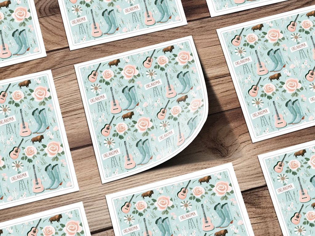 Oklahoma themed floral guitar boots print product