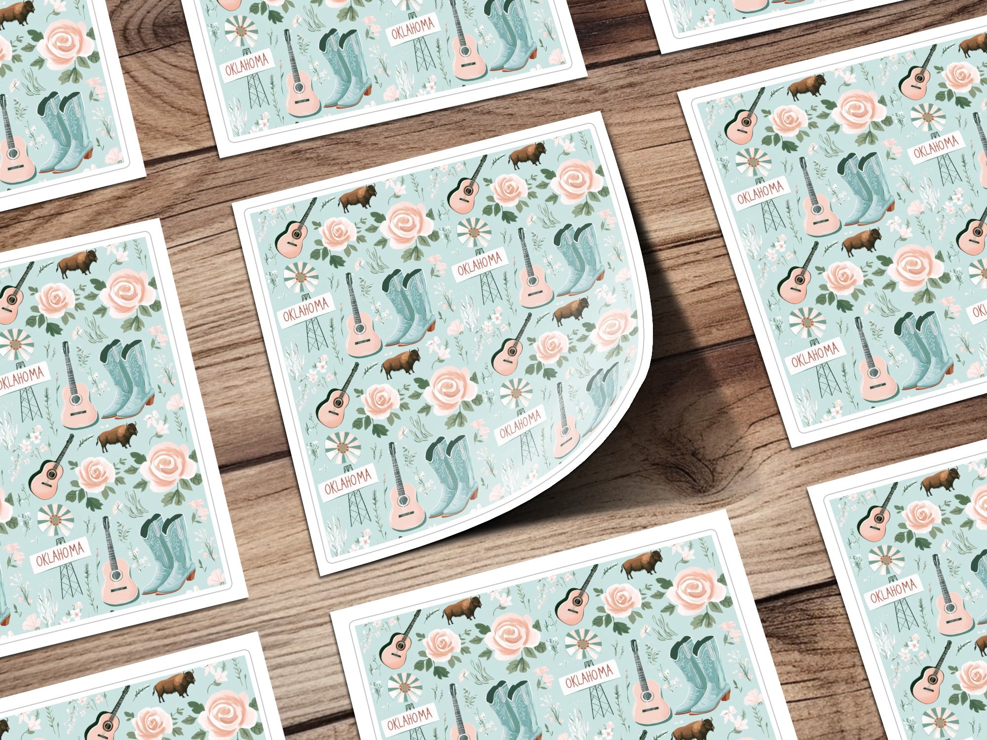 Oklahoma themed floral guitar boots print product