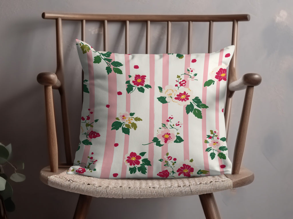 Floral Striped Design Throw Pillow for Home Decor