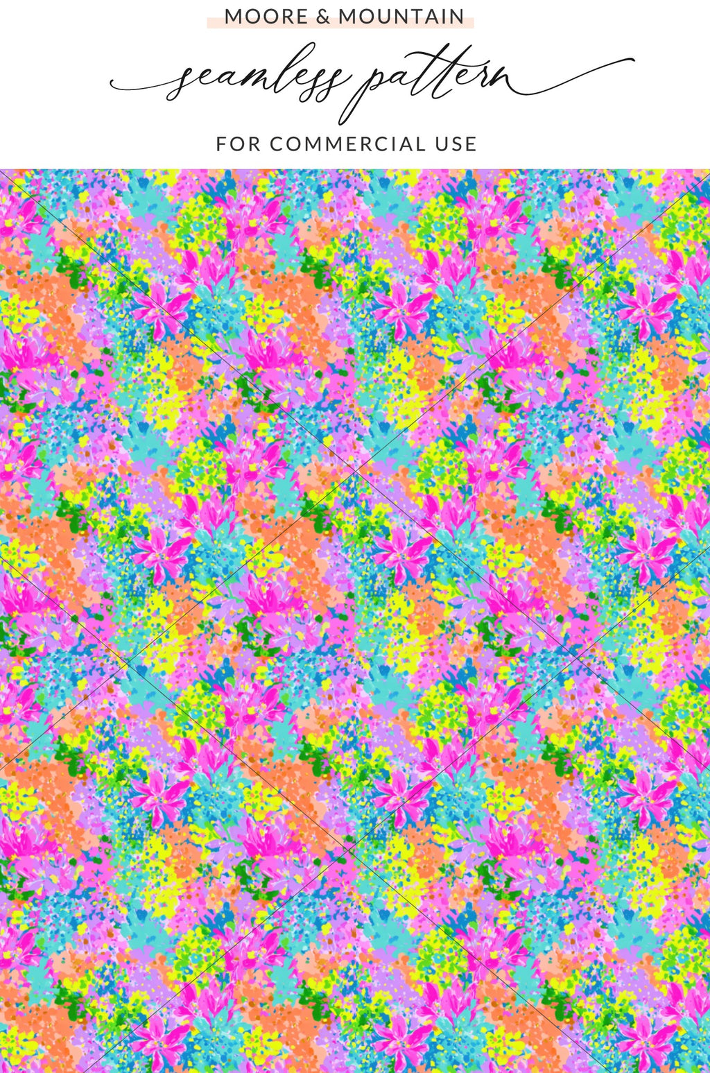 Colorful floral pattern with "Moore & Mountain" text.