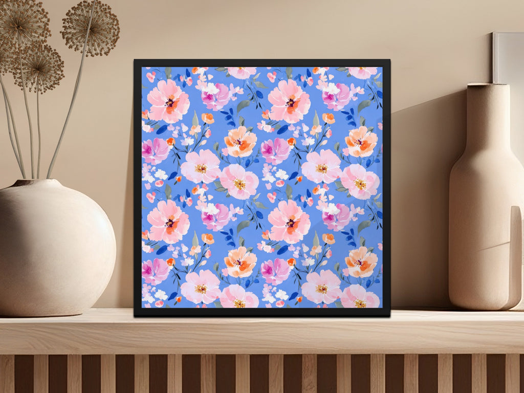 Vibrant Floral Art Print with Pink and Orange Flowers Decor