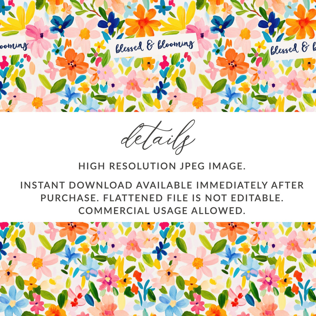 Colorful Floral Design Blessed & Blooming Digital Art