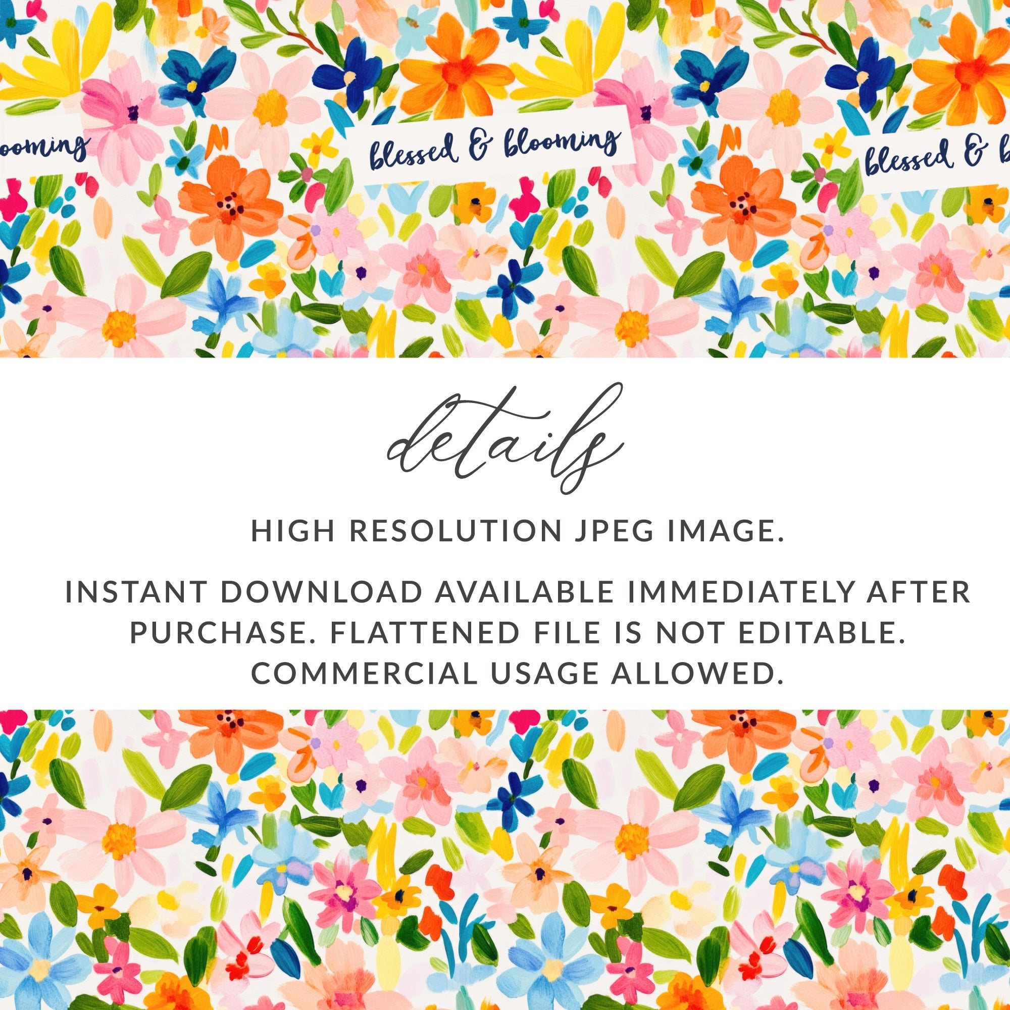 Colorful Floral Design Blessed & Blooming Digital Art
