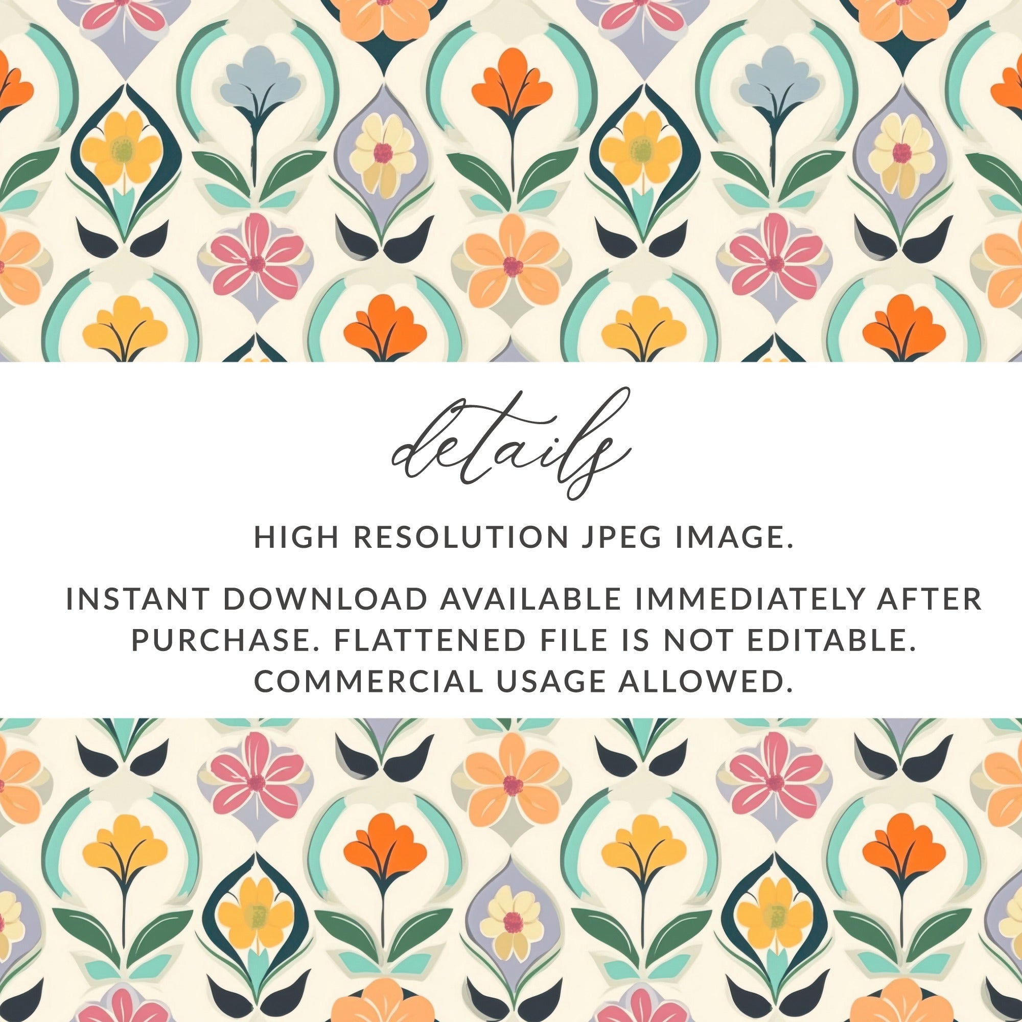 Floral pattern with text about download and usage.