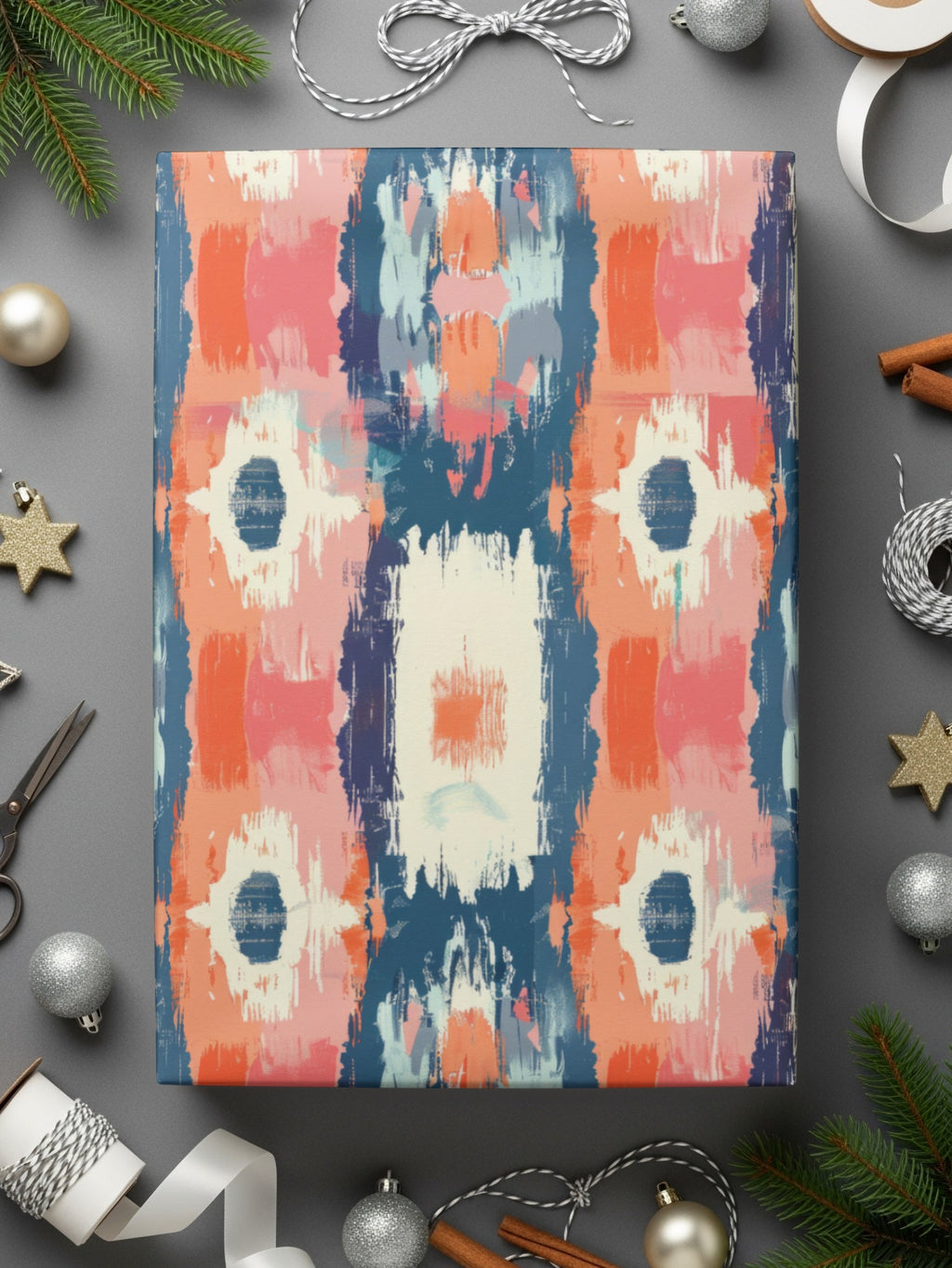 Festive Ikat Patterned Wrapping Paper for Seasonal Gifts