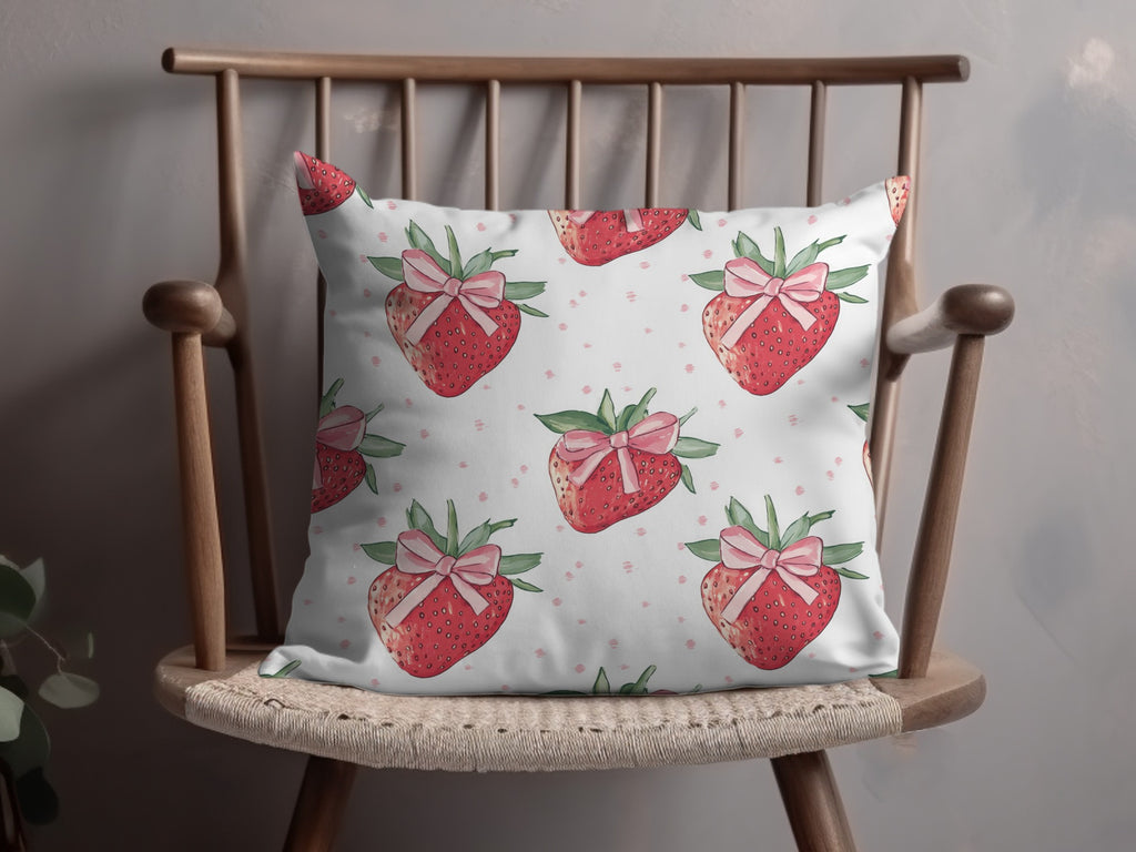 Decorative Throw Pillow with Cute Strawberry Print