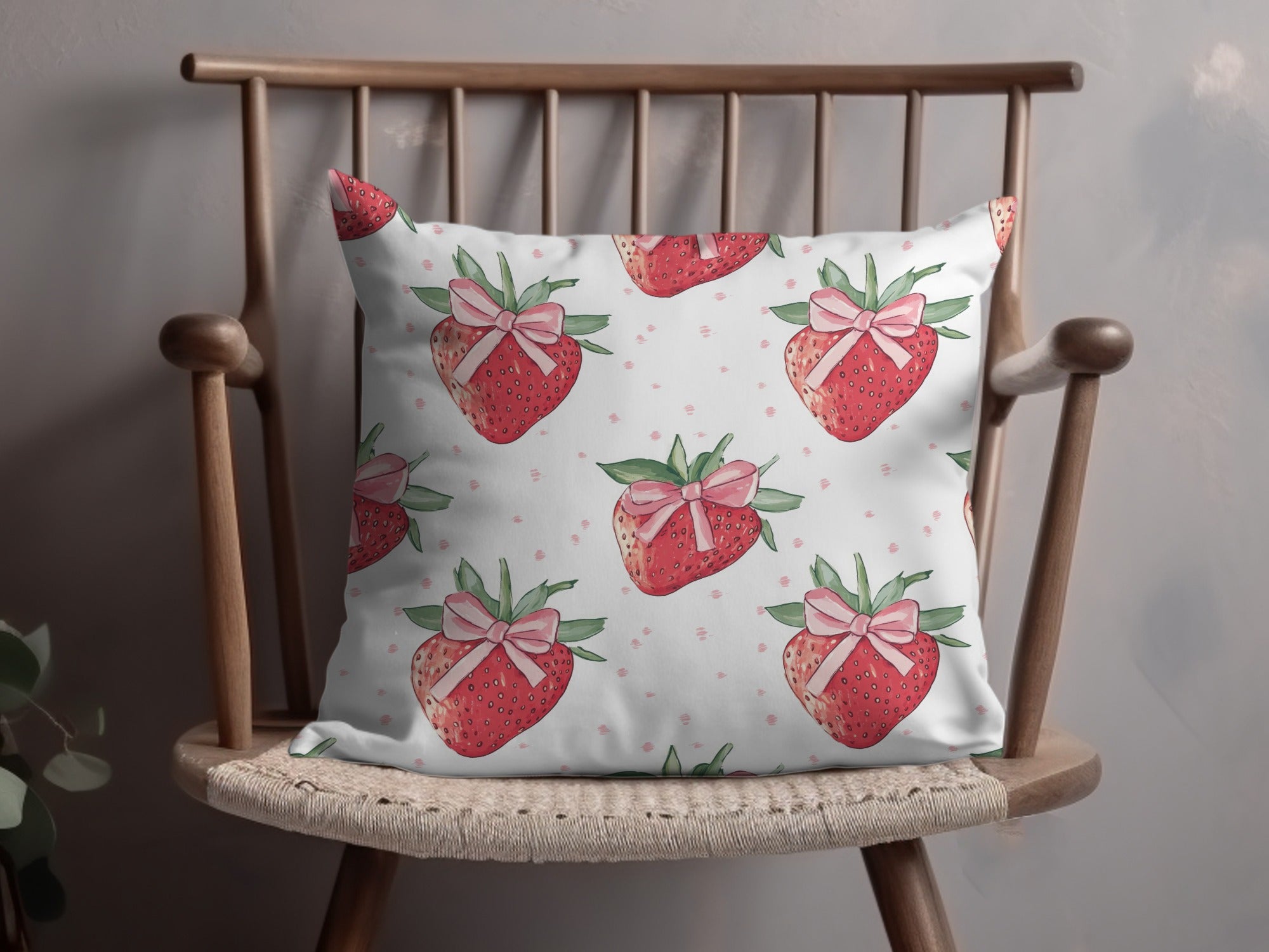 Decorative Throw Pillow with Cute Strawberry Print