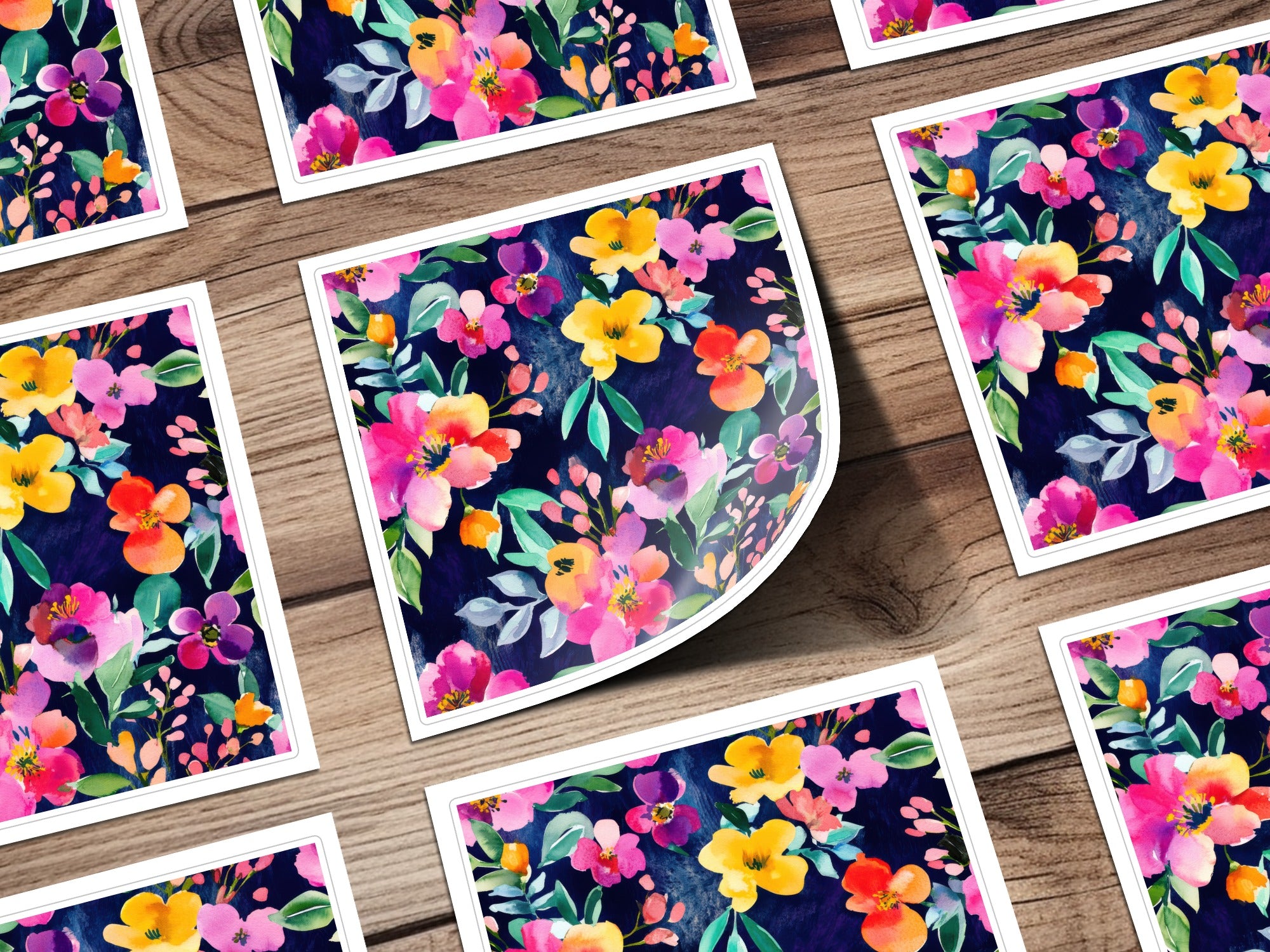 Vibrant Floral Pattern on Dark Background Cardstock Sheets