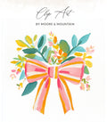 Pink and orange bow with colorful floral accents by Moore & Mountain.