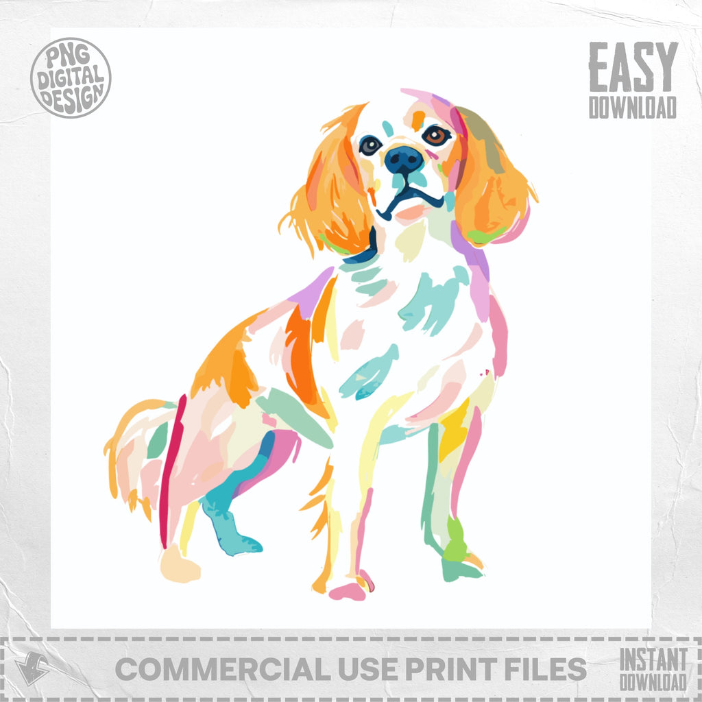 Watercolor painting of a Cavalier King Charles Spaniel dog with "Easy Download" text.