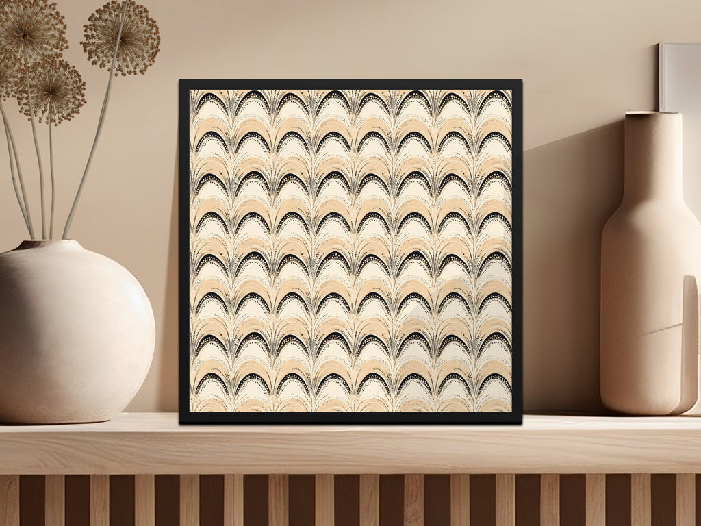 Beige and Black Art Deco Pattern Framed Wall Art