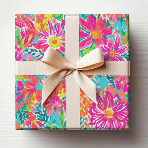 Floral Bright Colored Gift Wrap with Elegant Bow Product