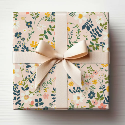 Elegant Floral Design Gift Box with Cream Ribbon