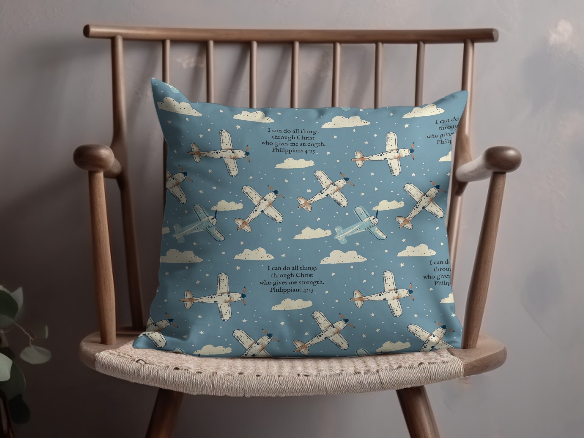 I can do all things through Christ who gives me strength product type
Airplane Pillow
Scripture Cushion
Philippians 4:13
Bible Verse Decor
Christian Home
Inspirational Quote
Sky Design
Cloud Pattern
Starry Sky
Kids Room Decor
Nursery Aviation
Religious Gift
Strength Message
Christ Faith
Motivational Saying
Decorative Pillow
Throw Cushion
Airplane Print
Boy Room Decor
Spiritual Art