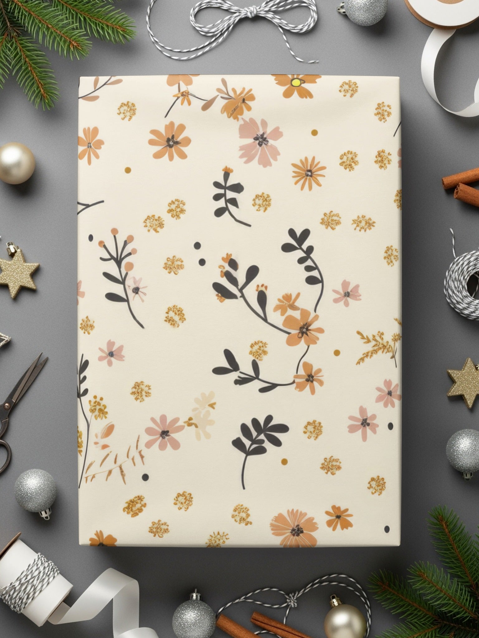 Festive Floral Wrapping Paper for Holiday Celebrations