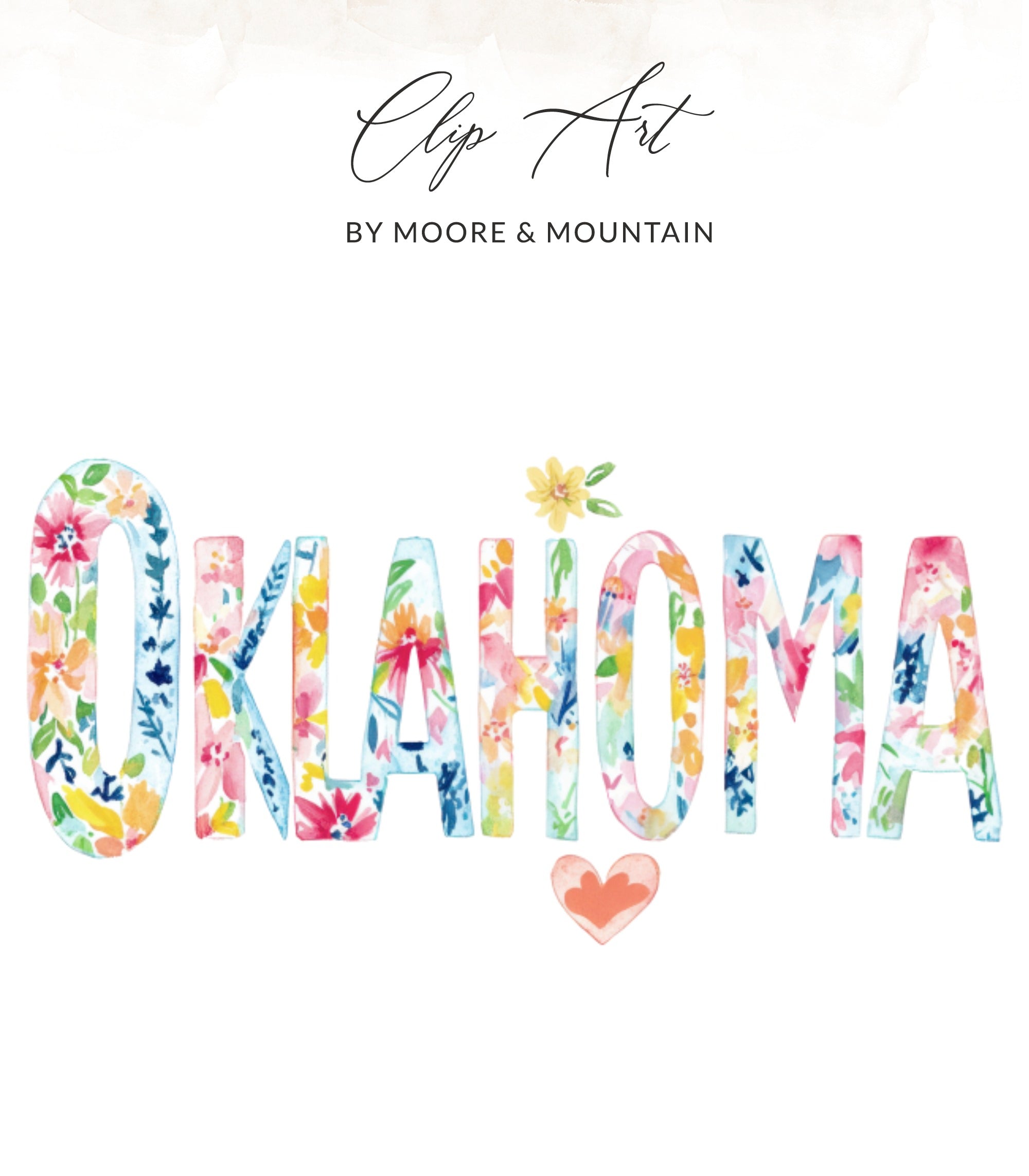 Watercolor "Oklahoma" lettering with floral accents.