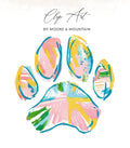 Colorful, abstract paw print with "Clip Art" and "By Moore & Mountain" text.
