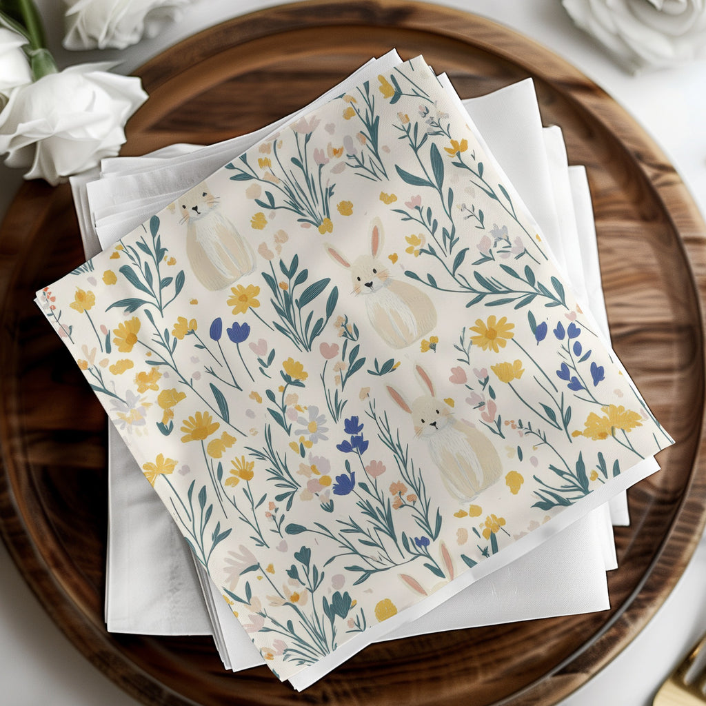Cute Bunny and Floral Print with Yellow Flower Pattern