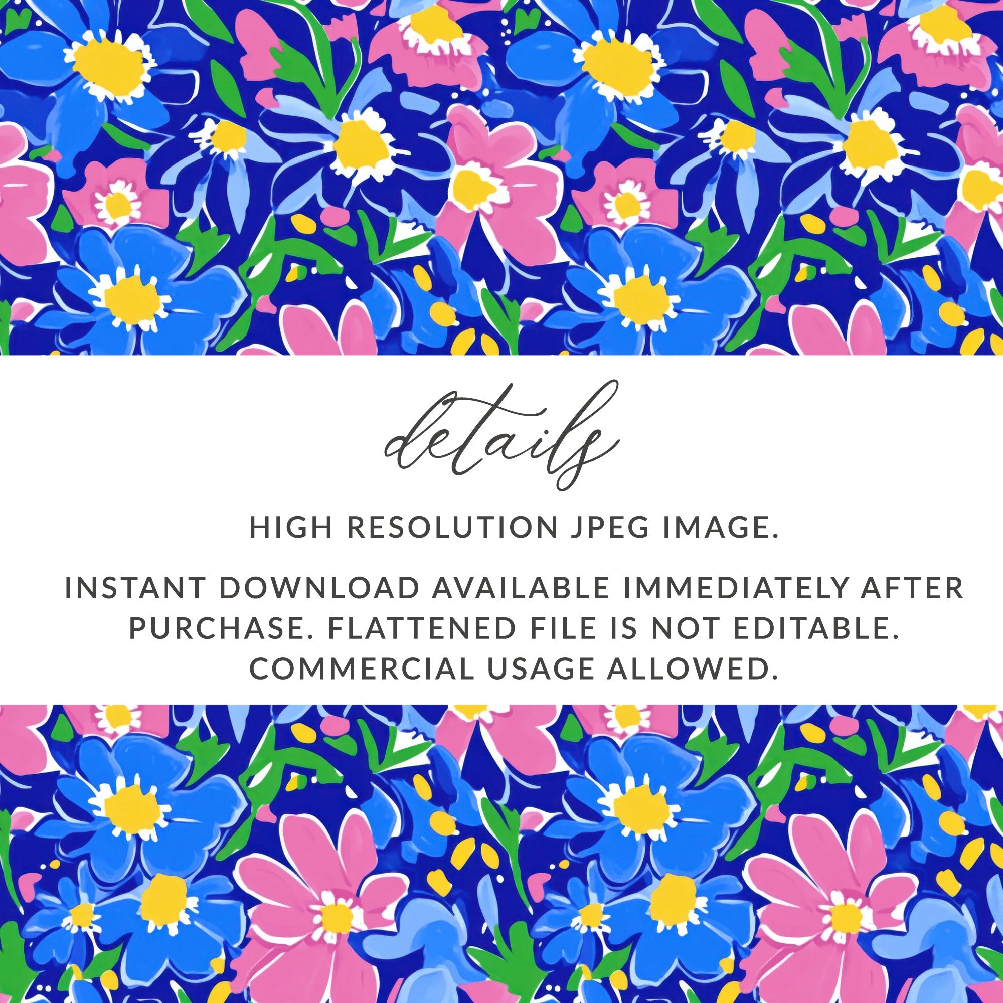 Abstract Floral Digital Paper, Preppy Pink Blue Flowers Seamless Pattern, Vibrant Summer Art Print, Bold Botanical Design Digital